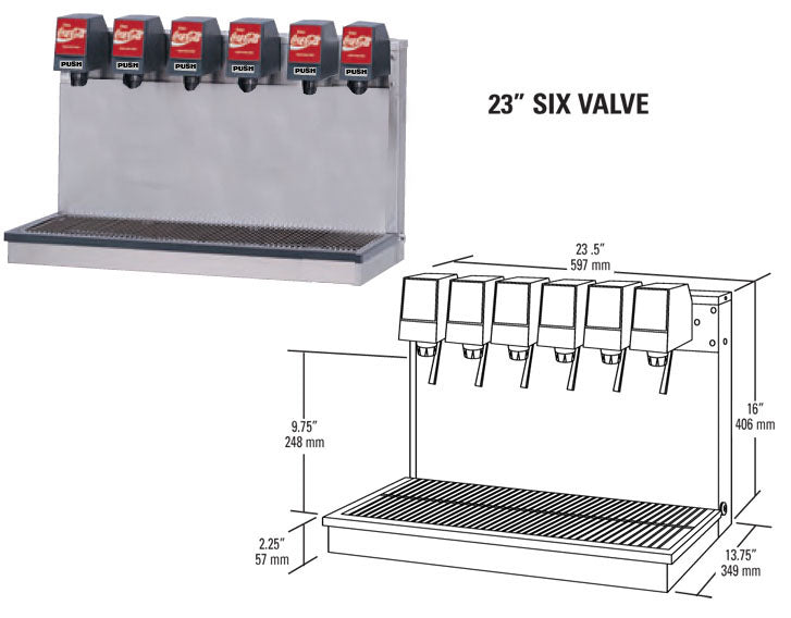 Lancer 23 Wide 6 Valve Post Mix Soda Dispenser Tower with Push Button - Free Shipping | Perfect for Restaurants, Bars, and Commercial Beverage Service