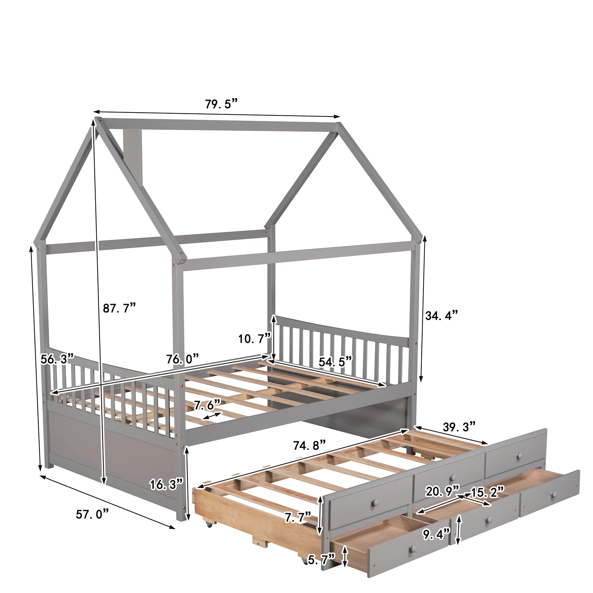 SOFTSEA Full Captain’s Bed Daybed with Trundle and 3 Drawers - Solid Wood Full Size Daybed for Kids, Teens & Guest Rooms - Space-Saving Bedroom Furniture for Small Spaces & Sleepovers