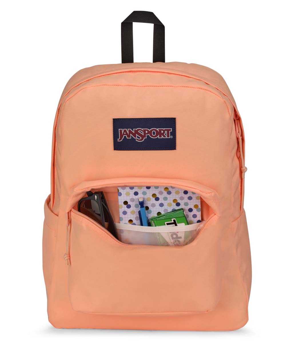 JanSport SuperBreak Plus Backpack - Lightweight Laptop Backpack for School & Travel, Durable Peach Neon Color, Perfect for College Students & Commuters | Water-Resistant & Spacious Design
