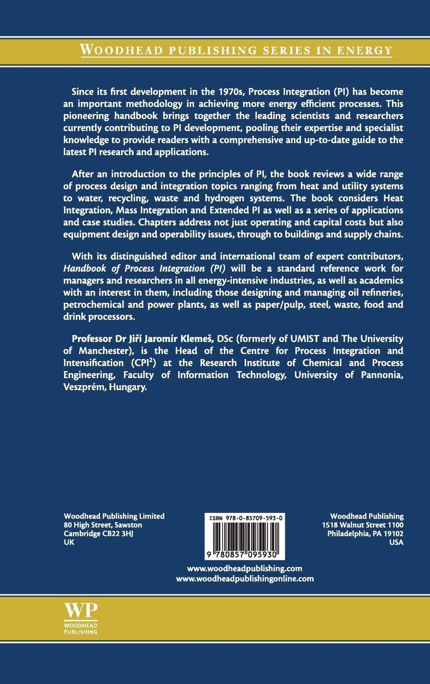 Handbook of Process Integration (PI): Energy & Water Use Optimization, Waste & Emissions Reduction | Woodhead Publishing Energy Series | Industrial Sustainability Guide