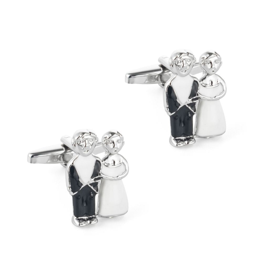 Elegant Black & White Bride and Groom Cufflinks - Perfect for Weddings, Anniversaries & Formal Events