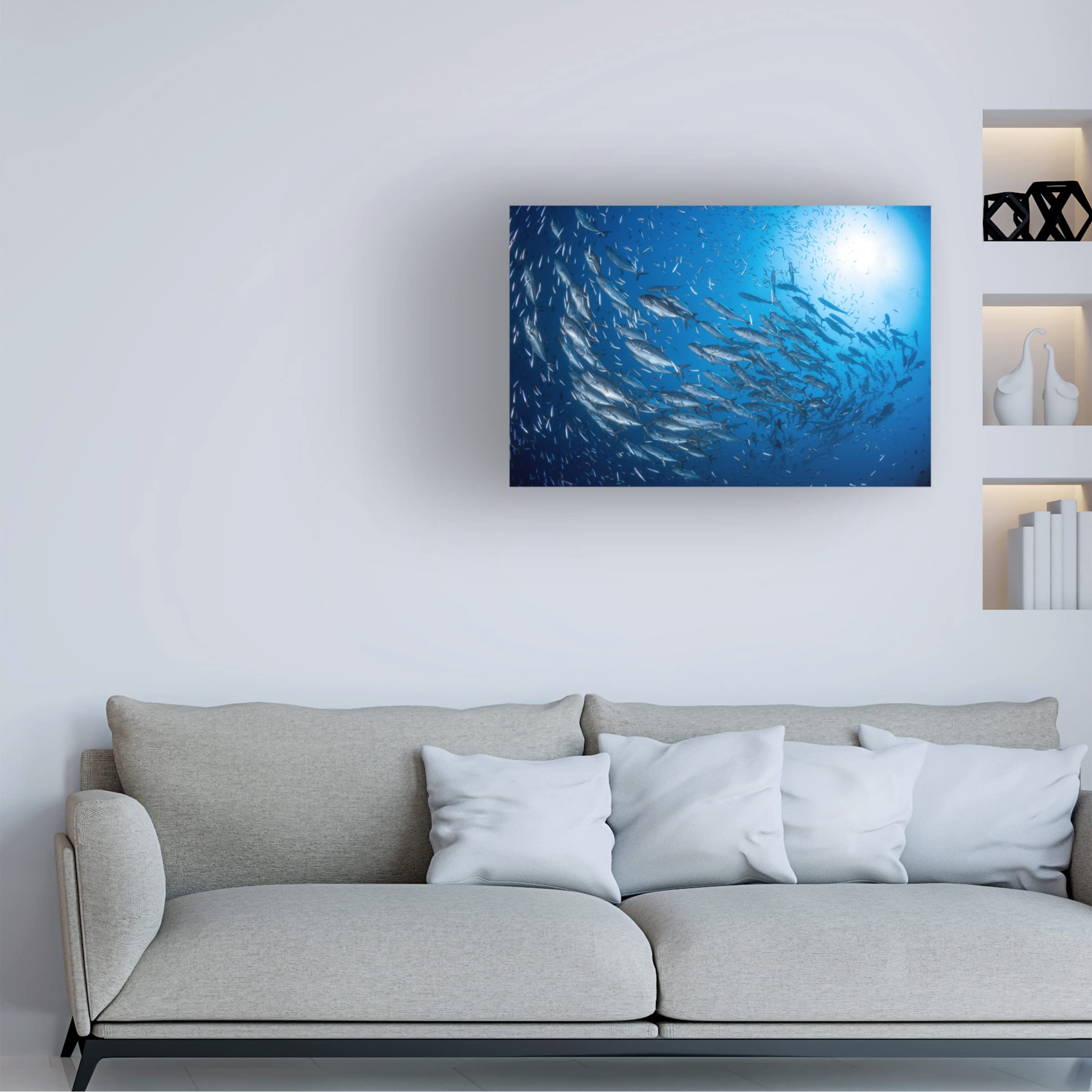 Barathieu Gabriel 'A School Of Trevaly' Canvas Wall Art Print - Tropical Fish Ocean Painting for Living Room, Bedroom & Office Decor
