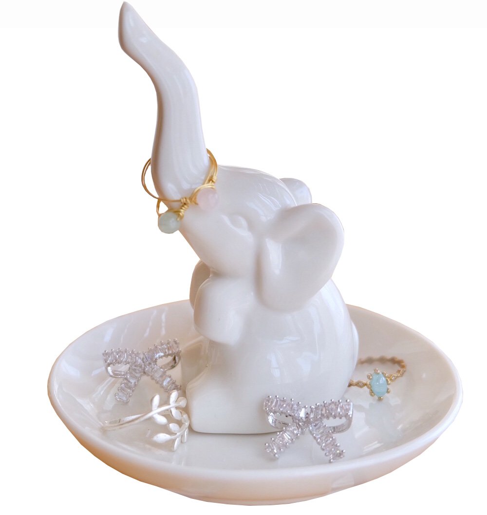 PUDDING CABIN Elephant Ring Holder Dish - Elegant Wedding, Engagement, Bridal Shower Gift for Women, Mom, Girls, Aunt, Sisters - Perfect for Christmas, Birthday, Anniversary Celebrations - Ideal for Home Decor, Jewelry Organization, and Special Occasions