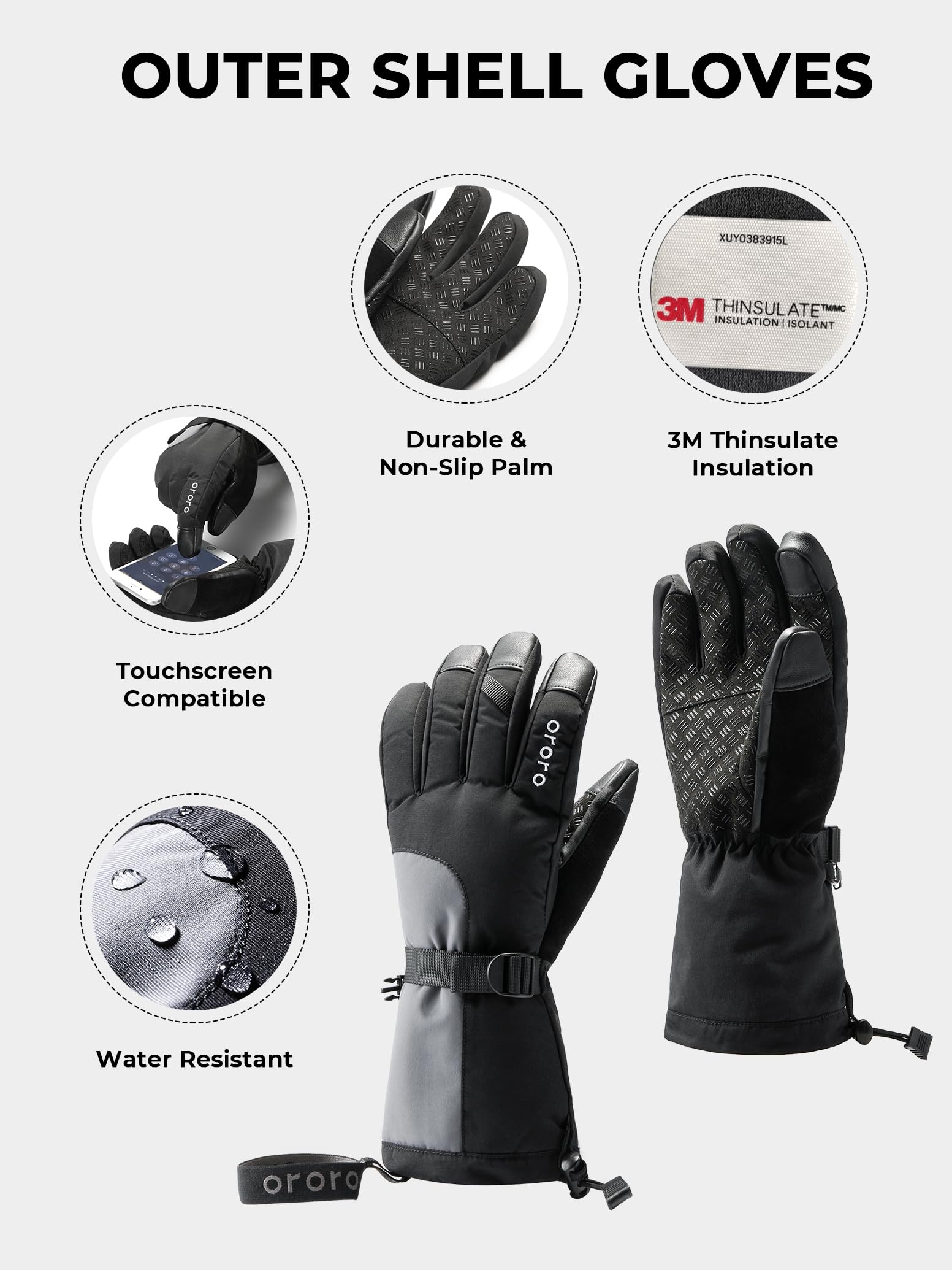 ORORO Heated Gloves for Men & Women - 3-in-1 Battery Powered Winter Gloves for Skiing, Motorcycle Riding & Outdoor Activities - USB Rechargeable (Charger Not Included) - Stay Warm in Cold Weather