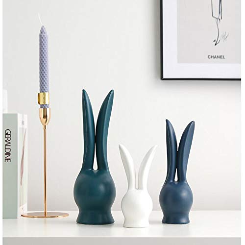 ZAMTAC 3-Piece White Ceramic Easter Bunny Figurines - Handcrafted Porcelain Rabbit Decor for Home, Craft Room & Easter Display - Perfect for Spring Decorations, Table Centerpieces & Gift Giving