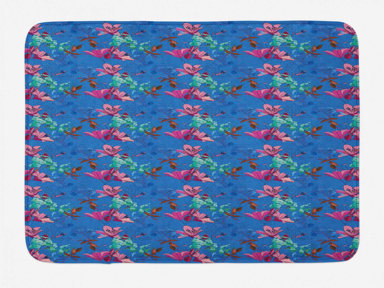 Ambesonne Non-Slip Floral Bath Mat - Vibrant Blooming Lilies & Phloxes Design, 30.2