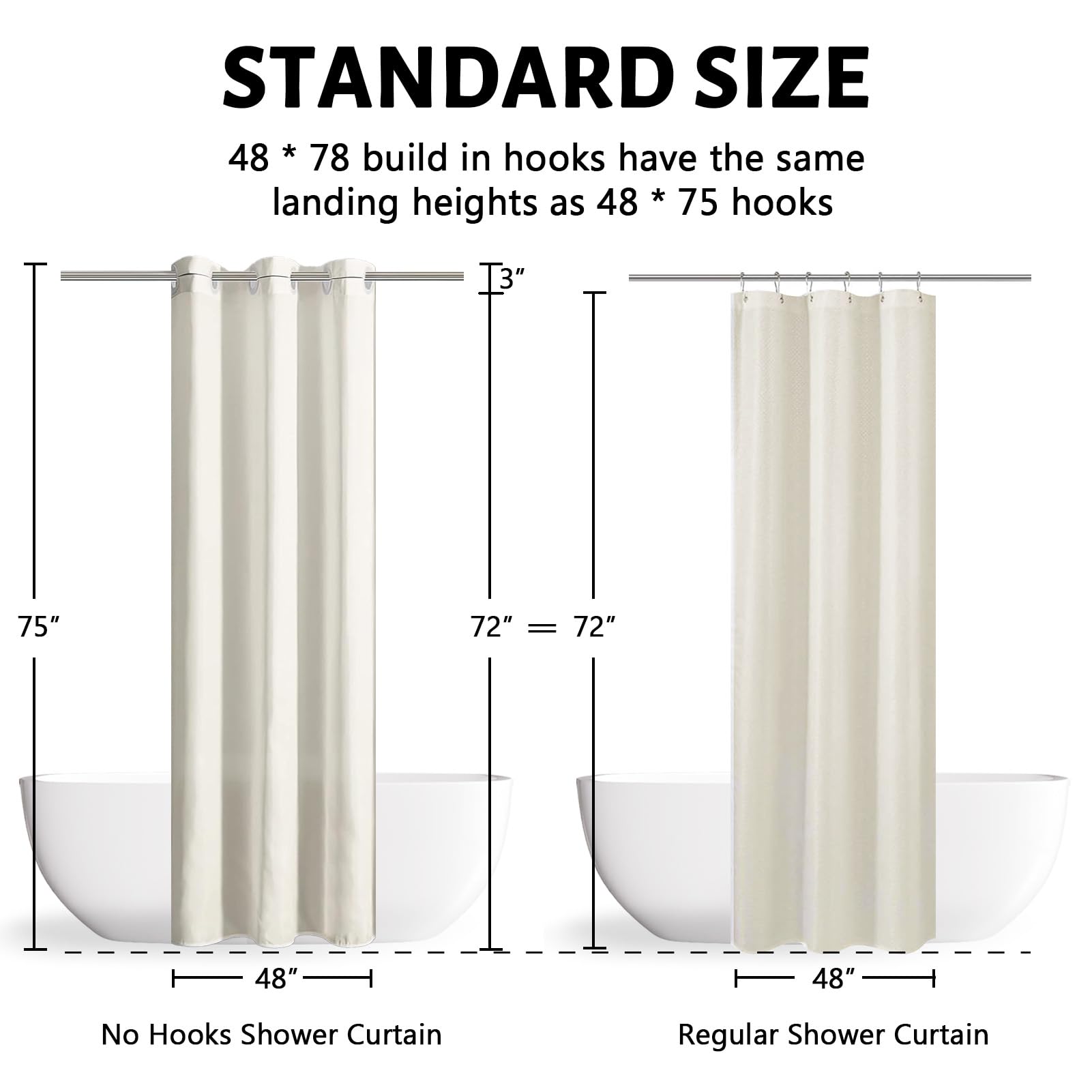 Furlinic Beige Small Stall Shower Curtain 48x78 Inch - Half Narrow Size Polyester Bathroom Curtain with 6 Plastic Grommets, Waterproof & Washable Hotel Quality Shower Liner for Bathroom, Apartment, and Dorm Use