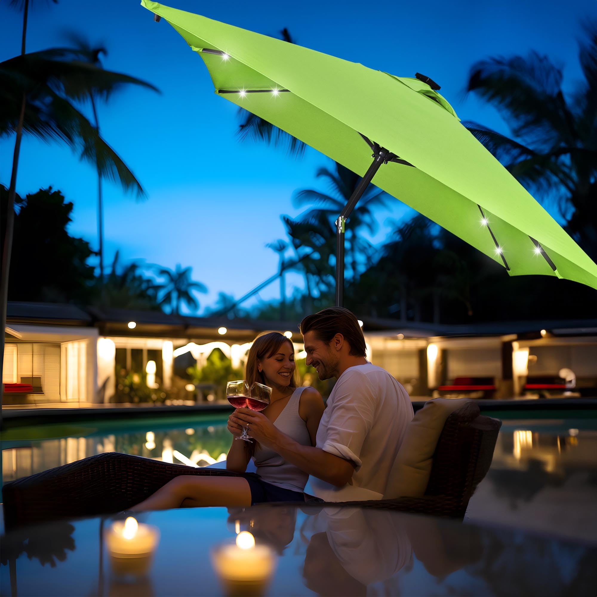 Yescom 10x6.5ft Solar Powered LED Patio Umbrella with Crank & Tilt - Outdoor Rectangle Sun Shade for Garden, Poolside, Deck & Backyard (2 Pack) - Perfect for Dining, Lounging & Outdoor Entertaining