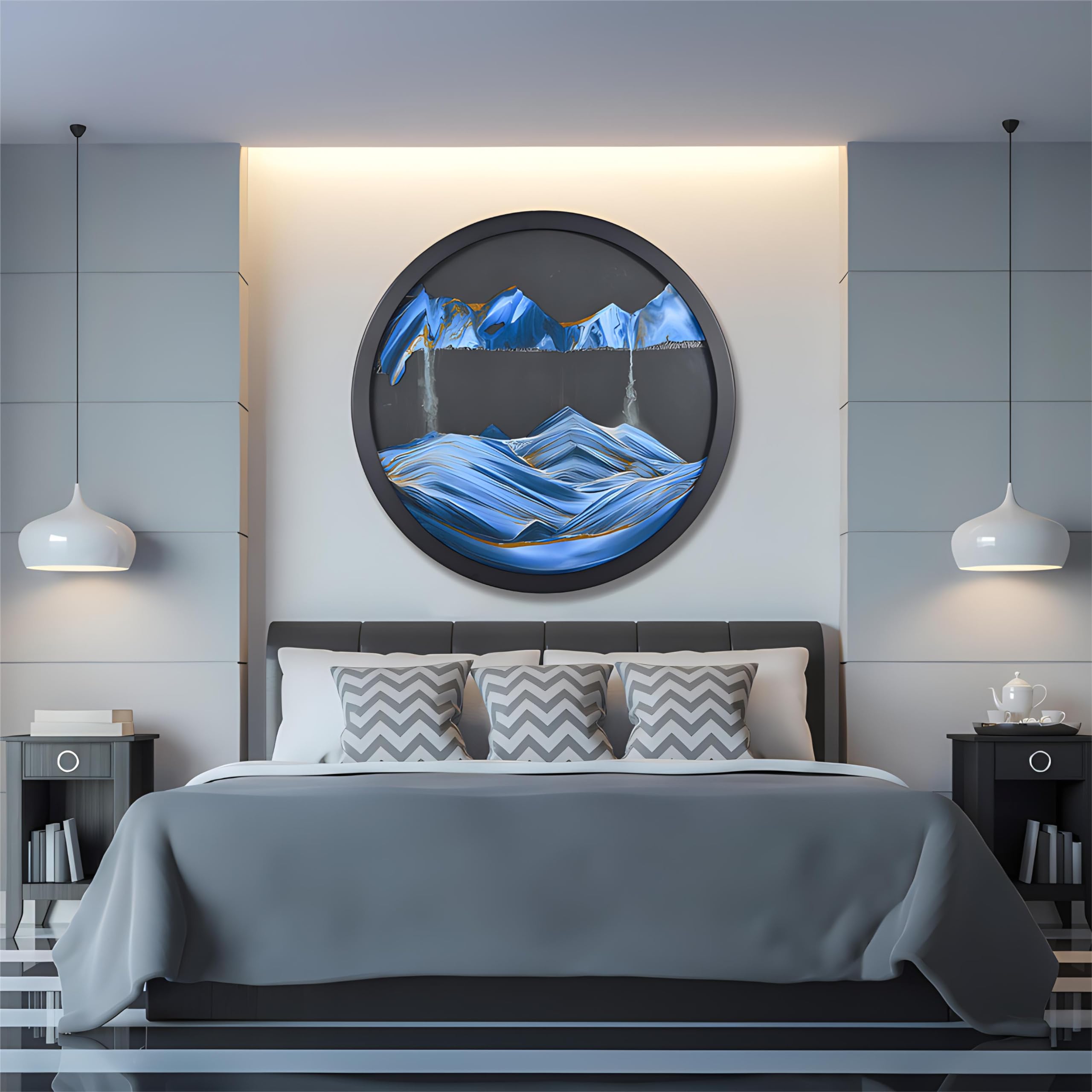 BBYYT 23.6'' Moving Sand Wall Art - Rotating Sandscape Sculpture for Home & Office Decor | Blue-Black Background Deep Sea Design | Stress Relief Wall Decor for Living Room, Bedroom & Workspace