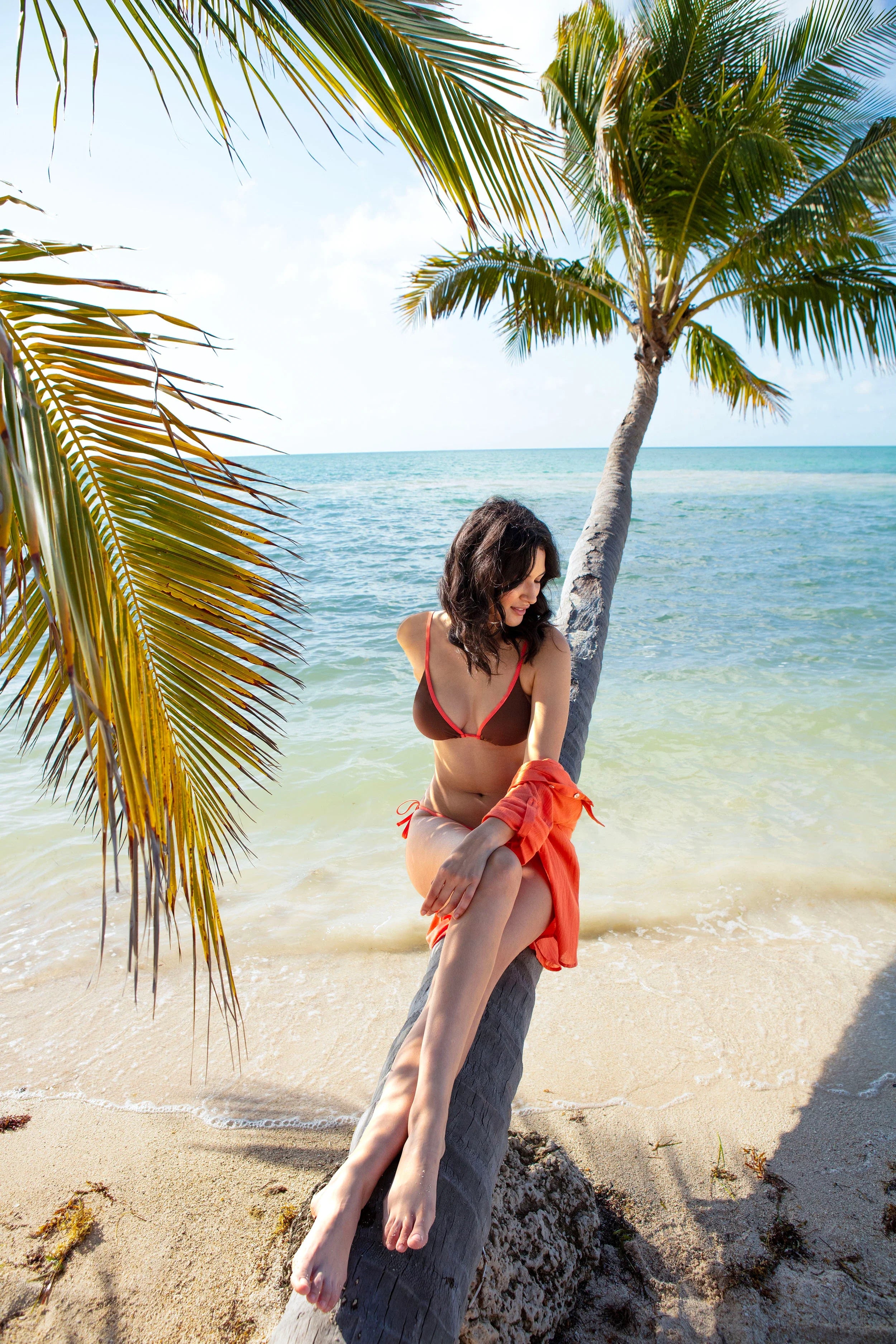 Textured Chocolate Coral String Bikini Bottom with Binding - Perfect for Beach Vacations & Poolside Relaxation