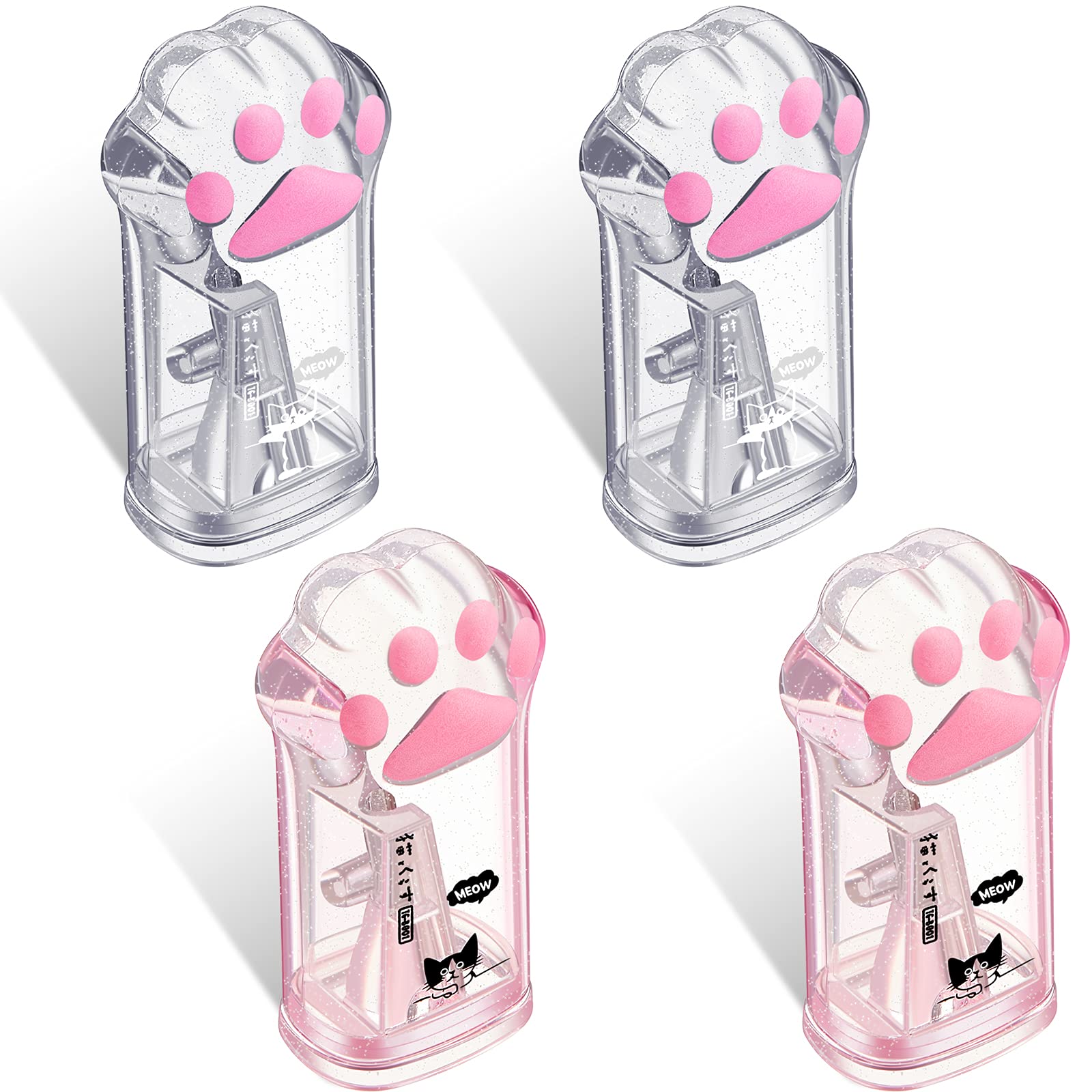 Cute Cat Paw Pencil Sharpener - 4pcs Kawaii Manual Sharpeners for Office & School Supplies (Pink/Grey) - Perfect for Students & Artists