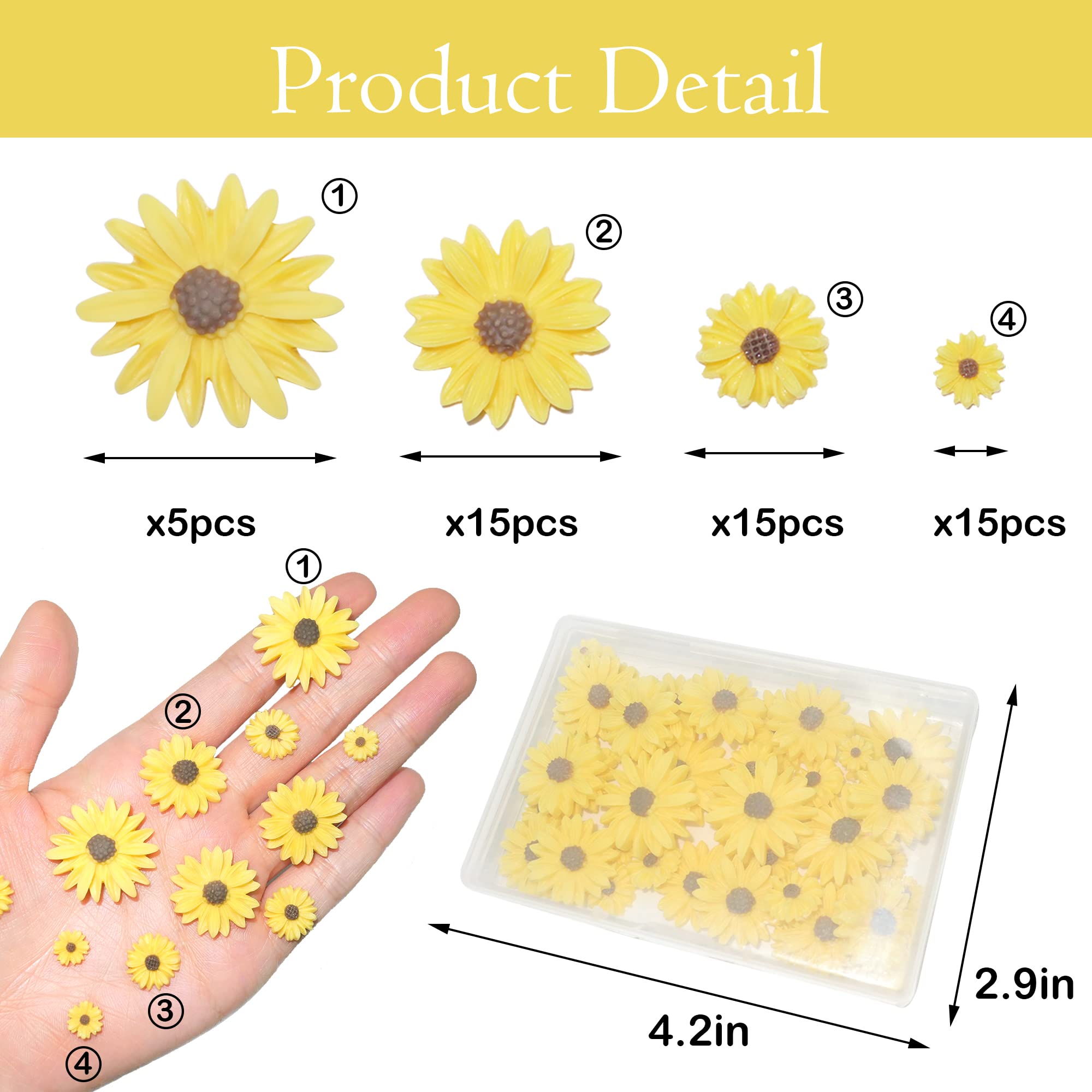 50 Pcs Small Flatback Yellow Resin Sunflower Decorations - DIY Daisy Flowers for Scrapbooking, Craft Projects & Party Decor - No Hole - Perfect for Home Decor, Wedding Centerpieces & Gift Wrapping