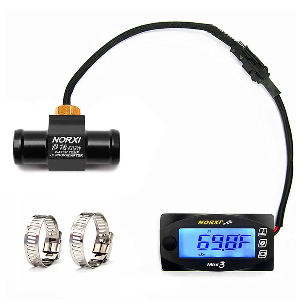 Universal 3-in-1 Digital Gauge - Water Temperature, Voltmeter & Timer (℉/℃) - 18mm Multi-Function Meter for Motorcycle, Car, Boat & RV - Monitor Engine Temp, Battery Voltage & Time Tracking
