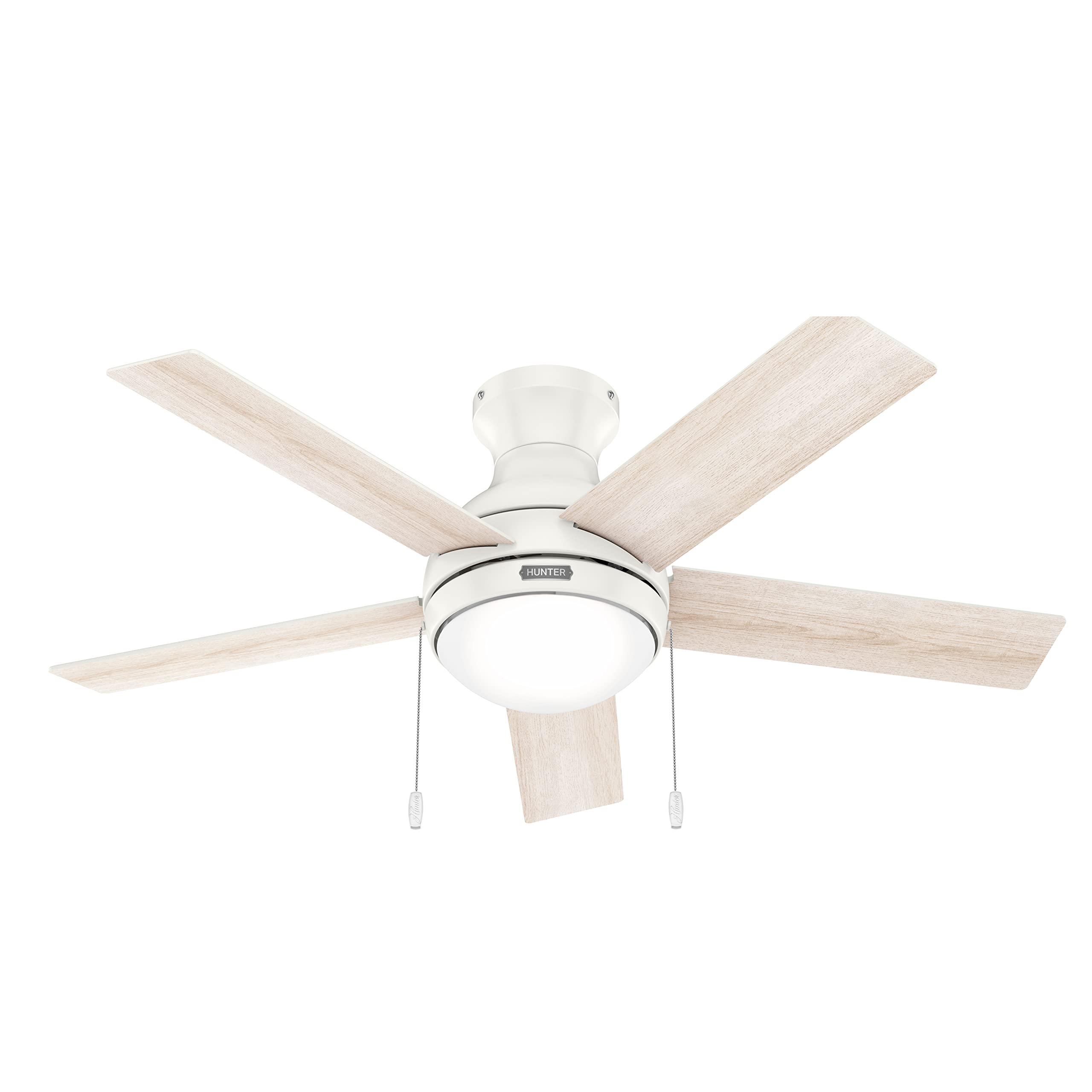 Hunter Fan 44 Inch Low Profile Fresh White Indoor Ceiling Fan with LED Light Kit and Pull Chain - Energy Efficient Quiet DC Motor - Perfect for Bedroom, Living Room, Office (Renewed)