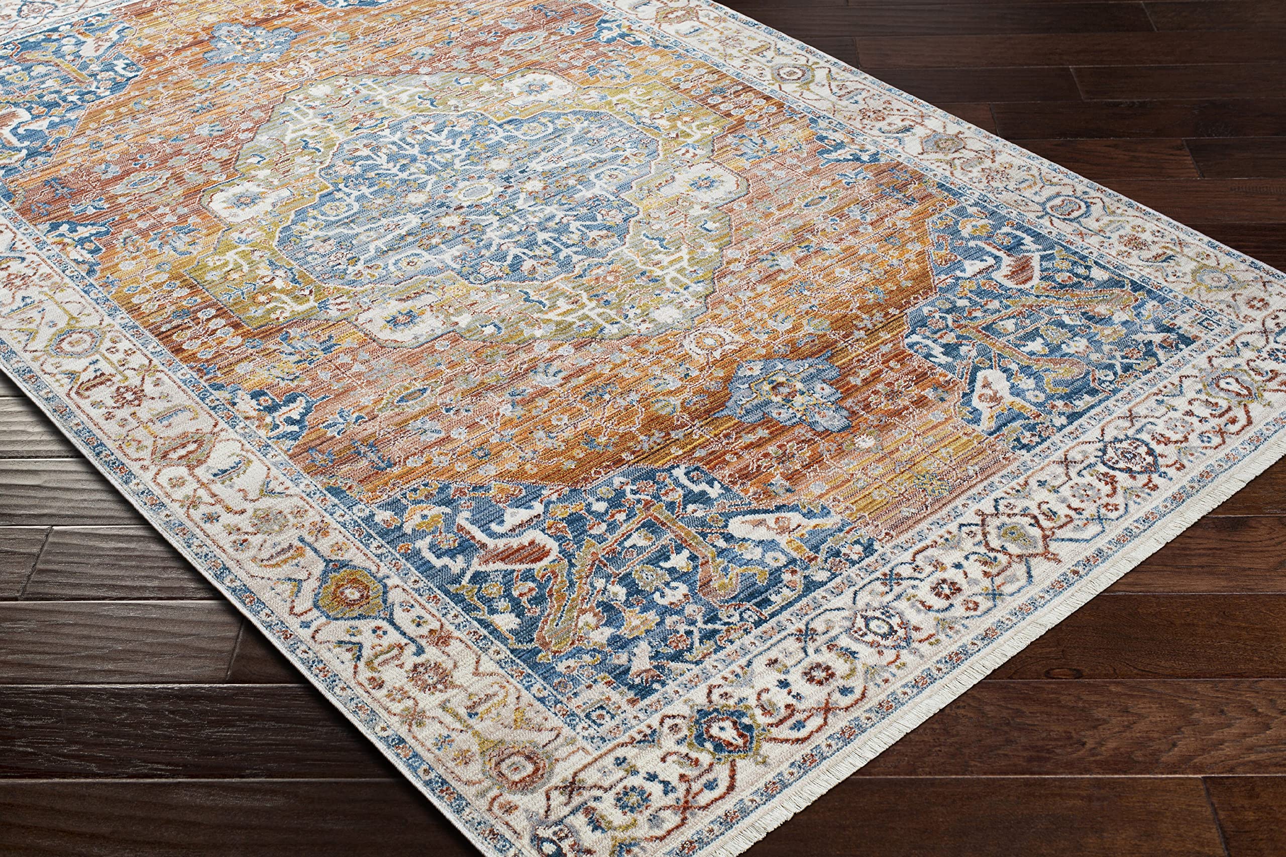Mark&Day Traditional Saffron Area Rug 8x10 - Orange Blue Cream Handmade Carpet for Living Room, Bedroom, Kitchen - Non-Slip Soft Floor Mat (7'10