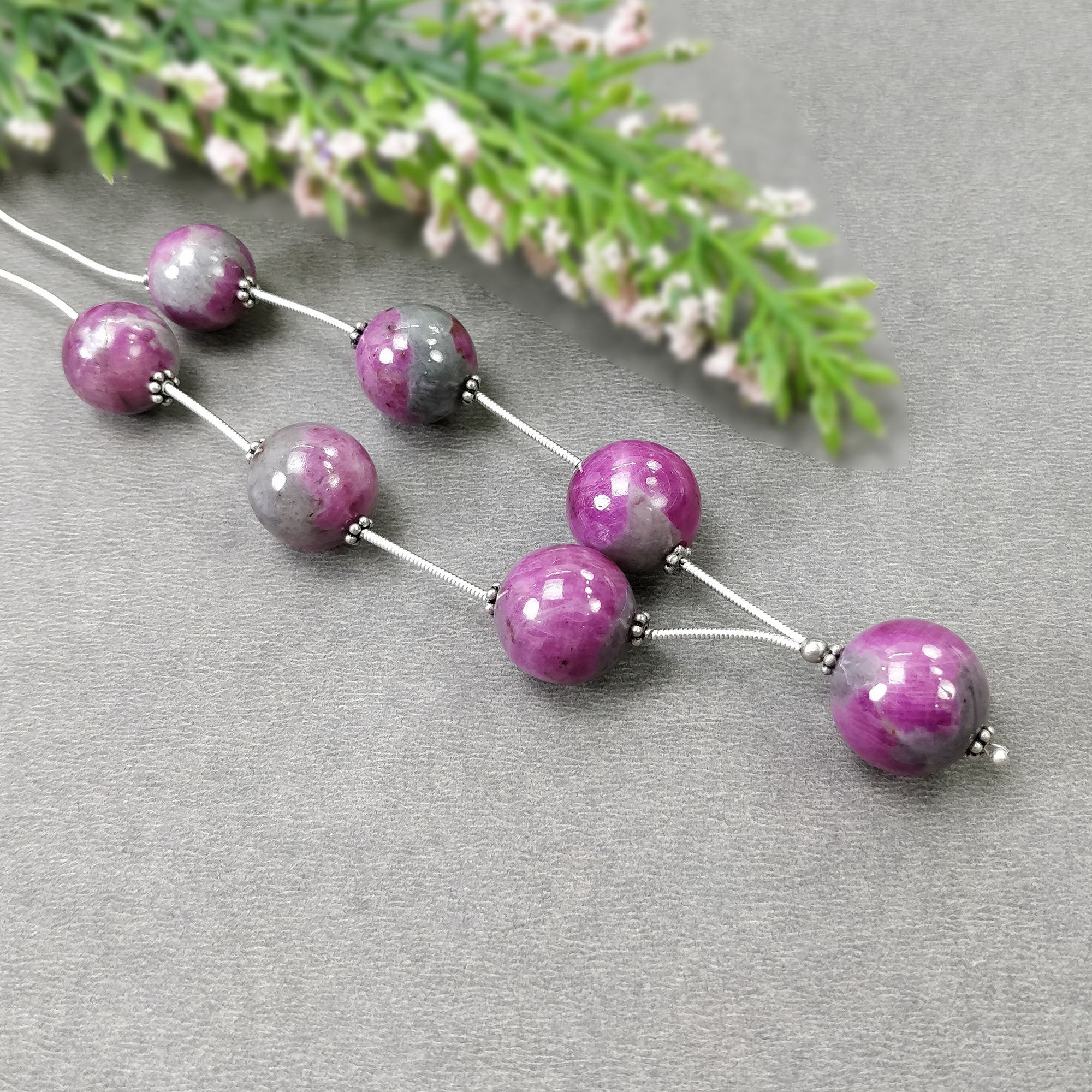 Natural Untreated Unheated Bi-Color Zoisite Ruby Loose Beads - 174.30cts, 12.5mm & 15mm - Premium Gemstone for Jewelry Making, DIY Crafts, and Healing Crystals