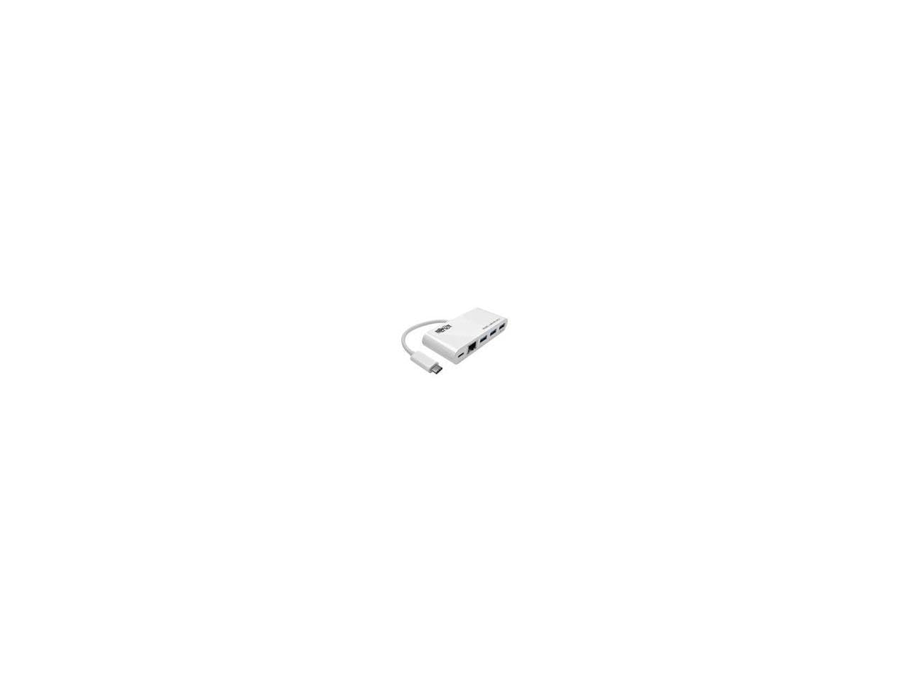 Tripp Lite U460-003-3AG-C 3-Port USB-C & USB-A Hub with Gigabit Ethernet, Power Delivery Charging - Portable USB-C Adapter for Laptop, MacBook, iPad Pro - White | Home Office & Travel Accessory