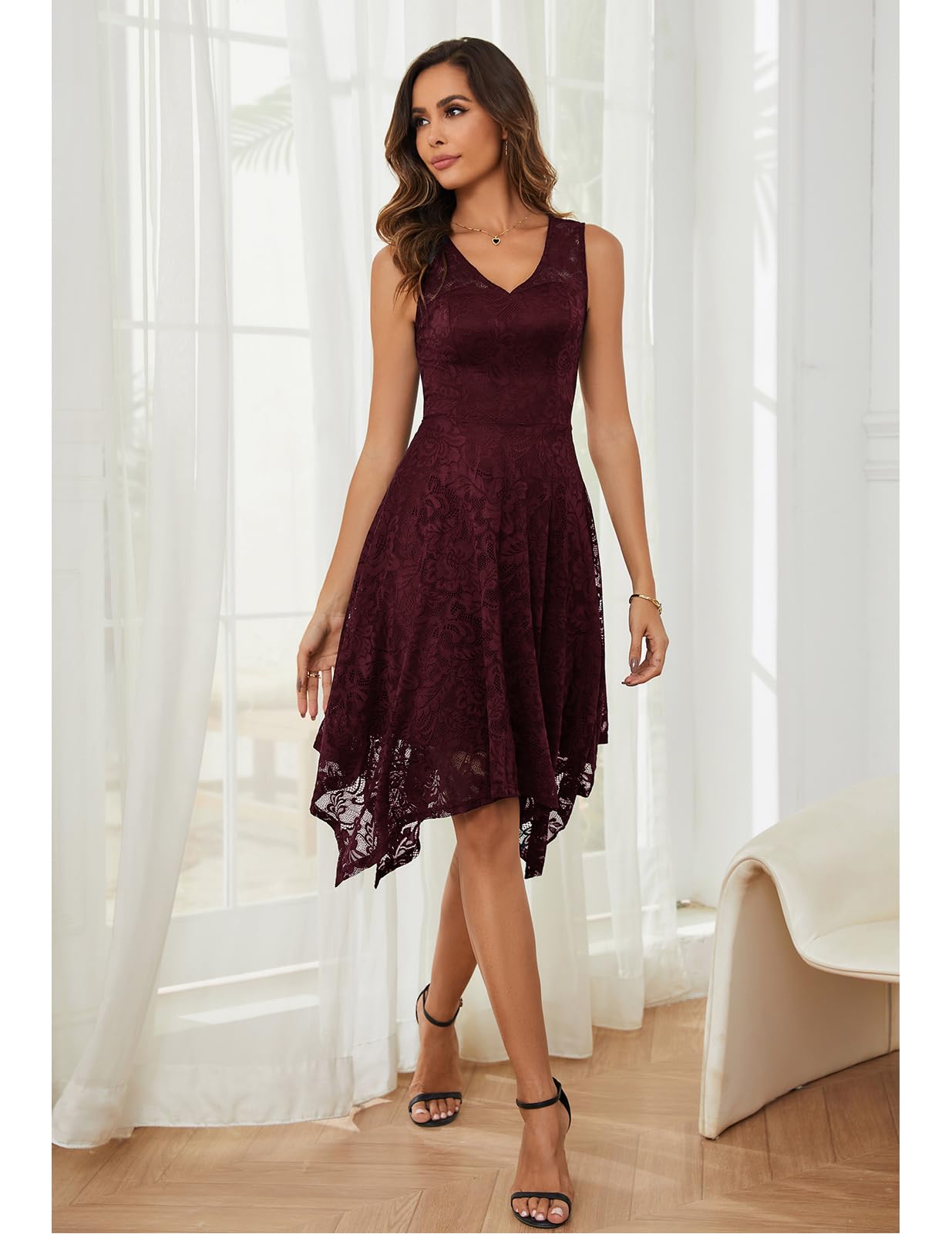 Meetjen Women's Elegant Cocktail Party Dress 2025 - Handkerchief Hem Lace Formal Gown for Wedding Guest, Bridesmaid & Prom | Perfect for Evening Galas, Cocktail Receptions & Special Occasions