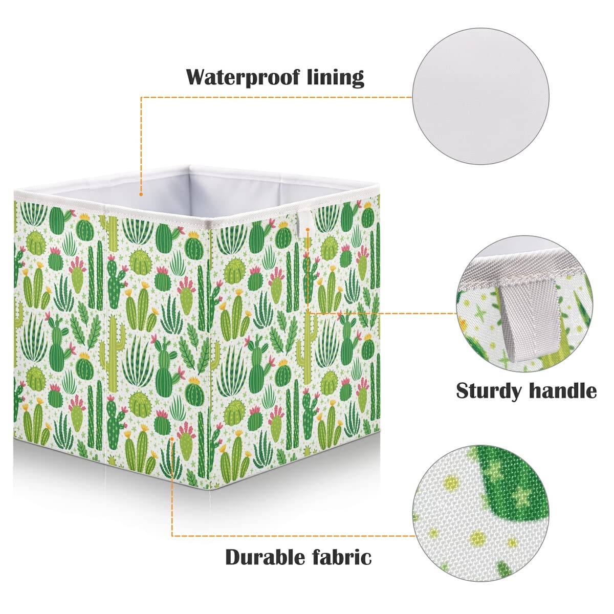 Collapsible Cactus Cube Storage Bin - 11x11x11 Inch Waterproof Toy Organizer Basket for Kids Nursery, Closet, Playroom, Office & Bookshelf - Perfect for Home Organization & Toy Storage