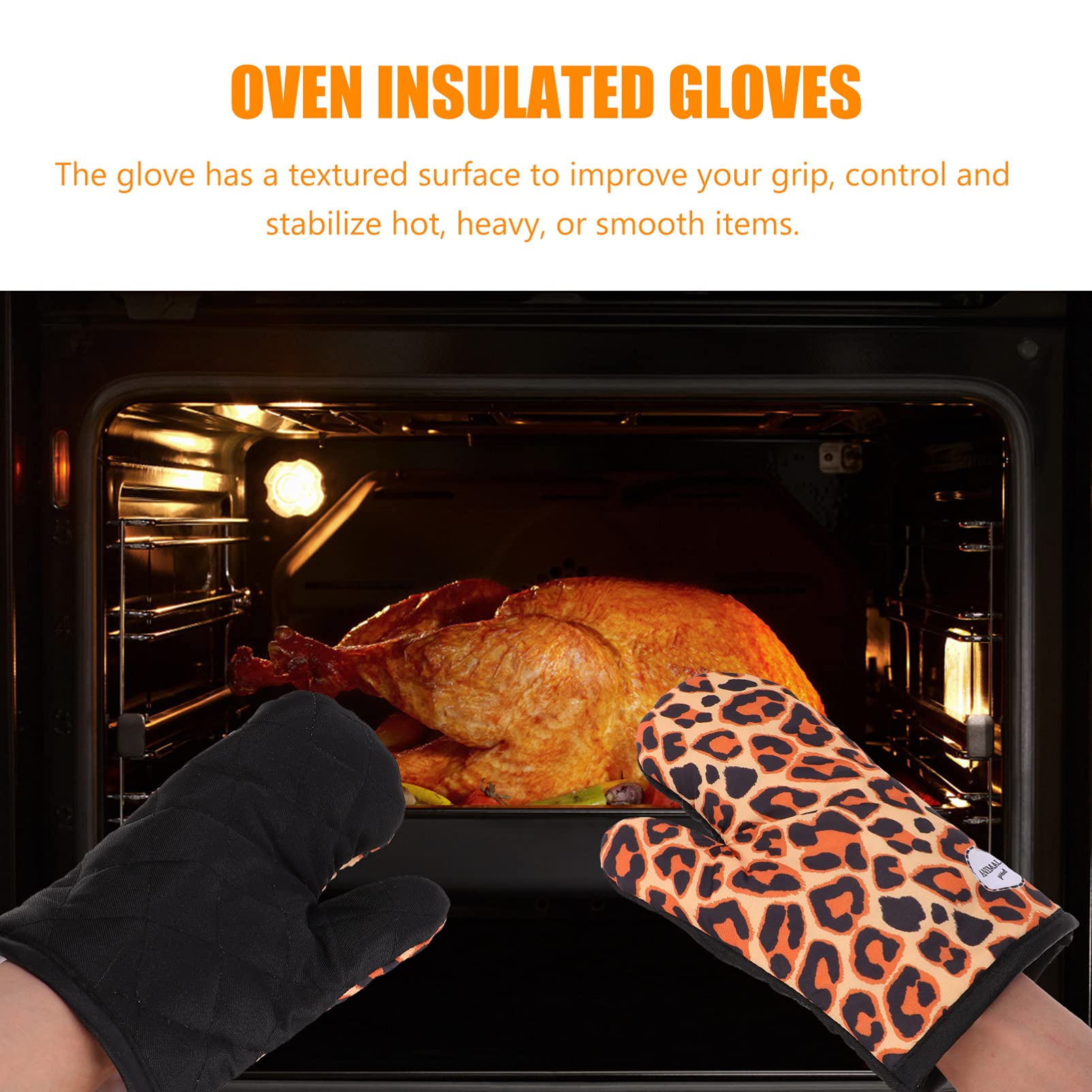 Heat Resistant Oven Gloves - 2 Pack Non-Slip BBQ & Kitchen Mitts for Baking, Cooking, Grilling - Hot Pot Holder, Microwave Safe Polyester Hand Protection - Perfect for Holiday Baking, Camping & Outdoor Cooking