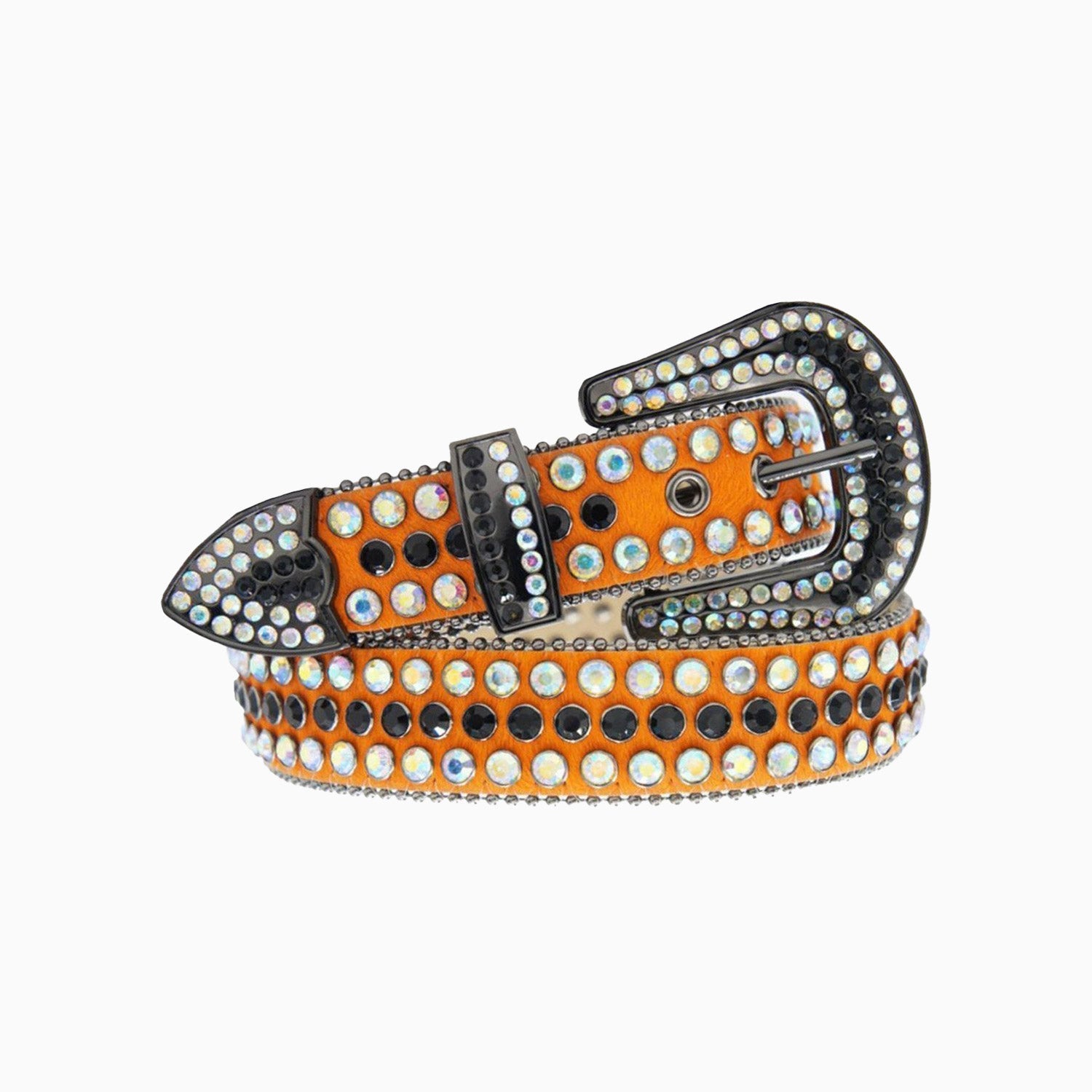 DNA Belt - Orange Horse Hair with Multi-Colored & Black Stones - Perfect for Western Fashion, Rodeo Events, and Cowboy Style Outfits