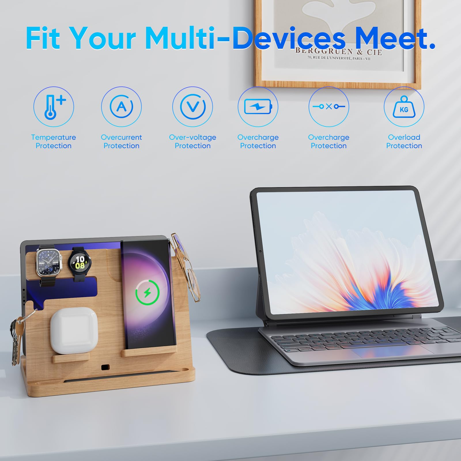 Bamboo Wireless Charger Stand for Samsung Galaxy Z Flip Fold 4 S24 S23 Ultra S22 S21 S20 - 3-in-1 Fast Charging Station for Phone, Earbuds & Galaxy Watch 5/4/3 | Eco-Friendly Bamboo Organizer | Perfect Gift for Tech Lovers | Home Office Desk Accessory