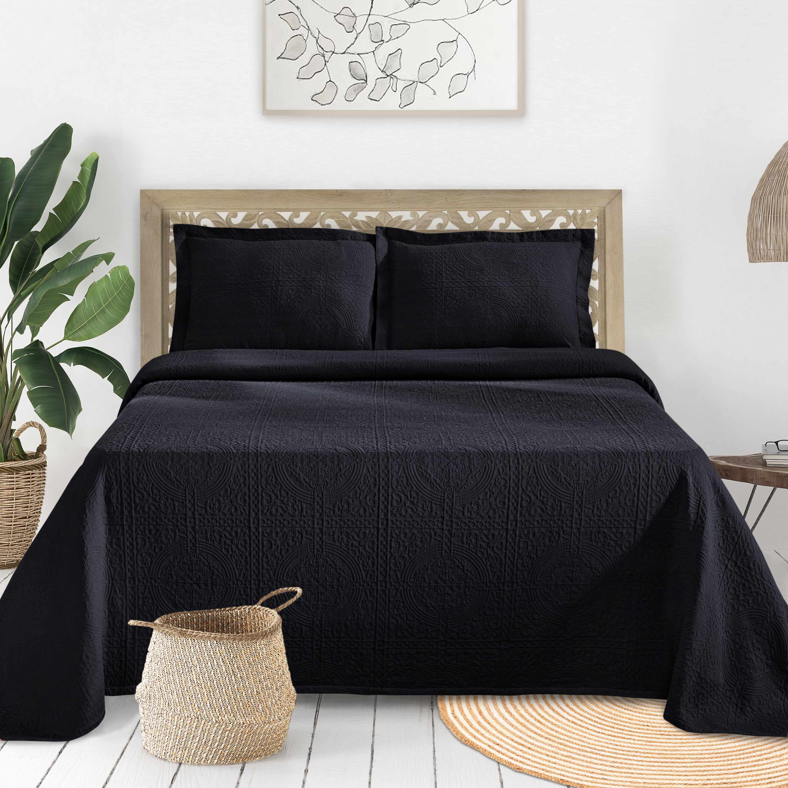 100% Cotton Jacquard Matelassé Fleur De Lis Bedspread Set - Luxury Queen Size Bedding Coverlet with Elegant Floral Design - Perfect for Master Bedroom, Guest Room & Hotel Decor