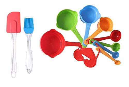 Premium 8-Piece Measuring Cup & Spoon Set with Silicone Spatula & Oil Brush - Essential Kitchen Tools for Baking, Cooking, Meal Prep - Dishwasher Safe & Non-Stick