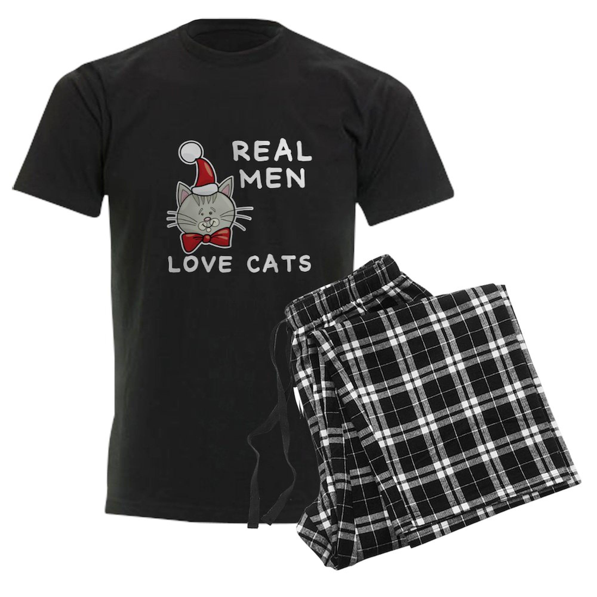 Real Men Love Cats Men's Dark Pajama Set - Comfortable Sleepwear for Cat Lovers | Cozy Nightwear for Relaxing at Home & Lounging