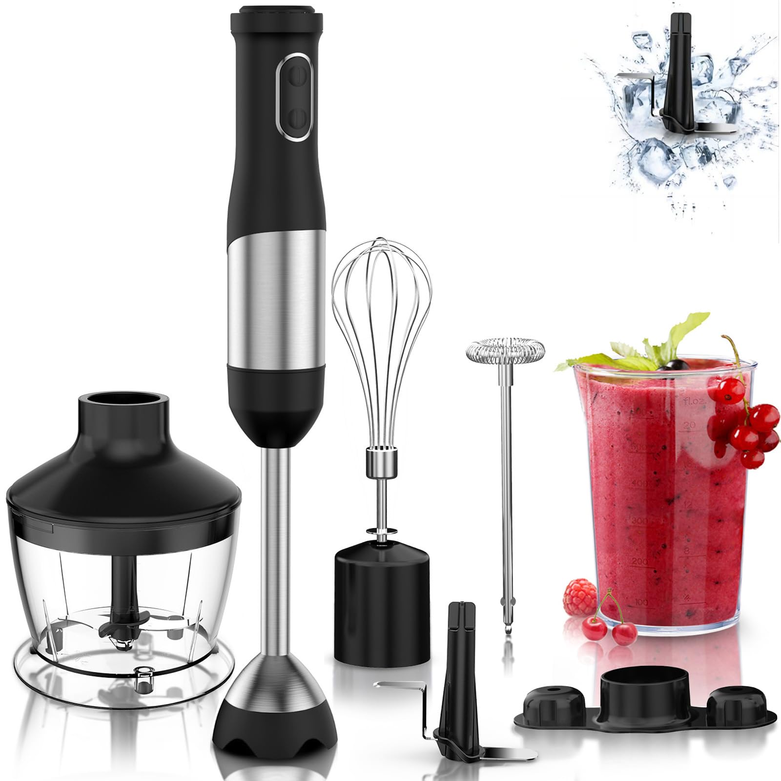 LINKChef 800W 7-in-1 Immersion Blender Handheld - 20-Speed Control with Ice Crush Blade, Egg Whisk, Milk Frother, 500ml Food Processor & 600ml Beaker - Scratch Resistant for Smoothies, Soups, Baby Food & Baking - Perfect for Kitchen, Restaurant & Home Cooking