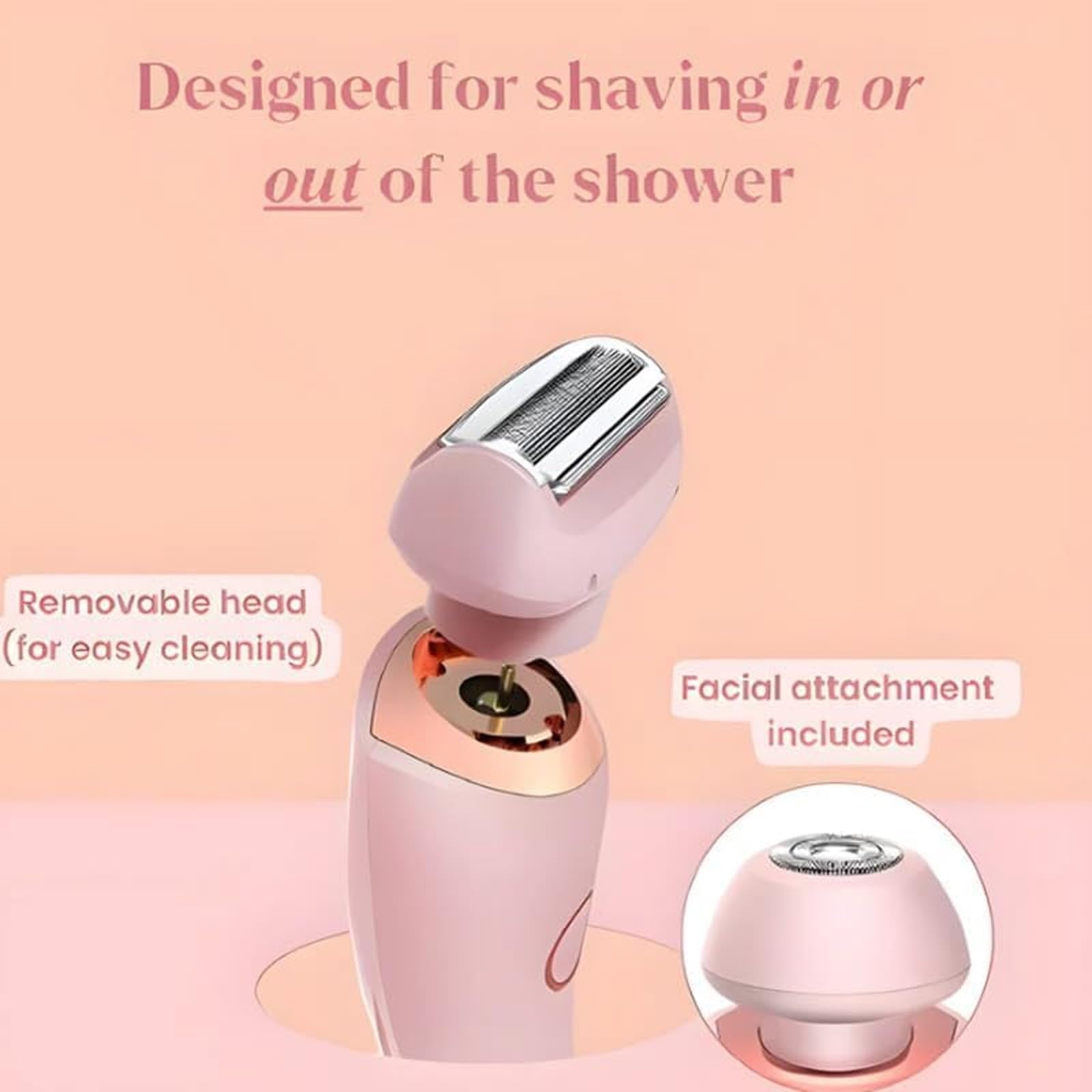 Solys Women's 2-in-1 Electric Razor & Shaver - Dual Head Rechargeable Bikini & Leg Hair Removal for Smooth Shaving - Pink (Perfect for Travel, Gym & Quick Hair Removal at Home)