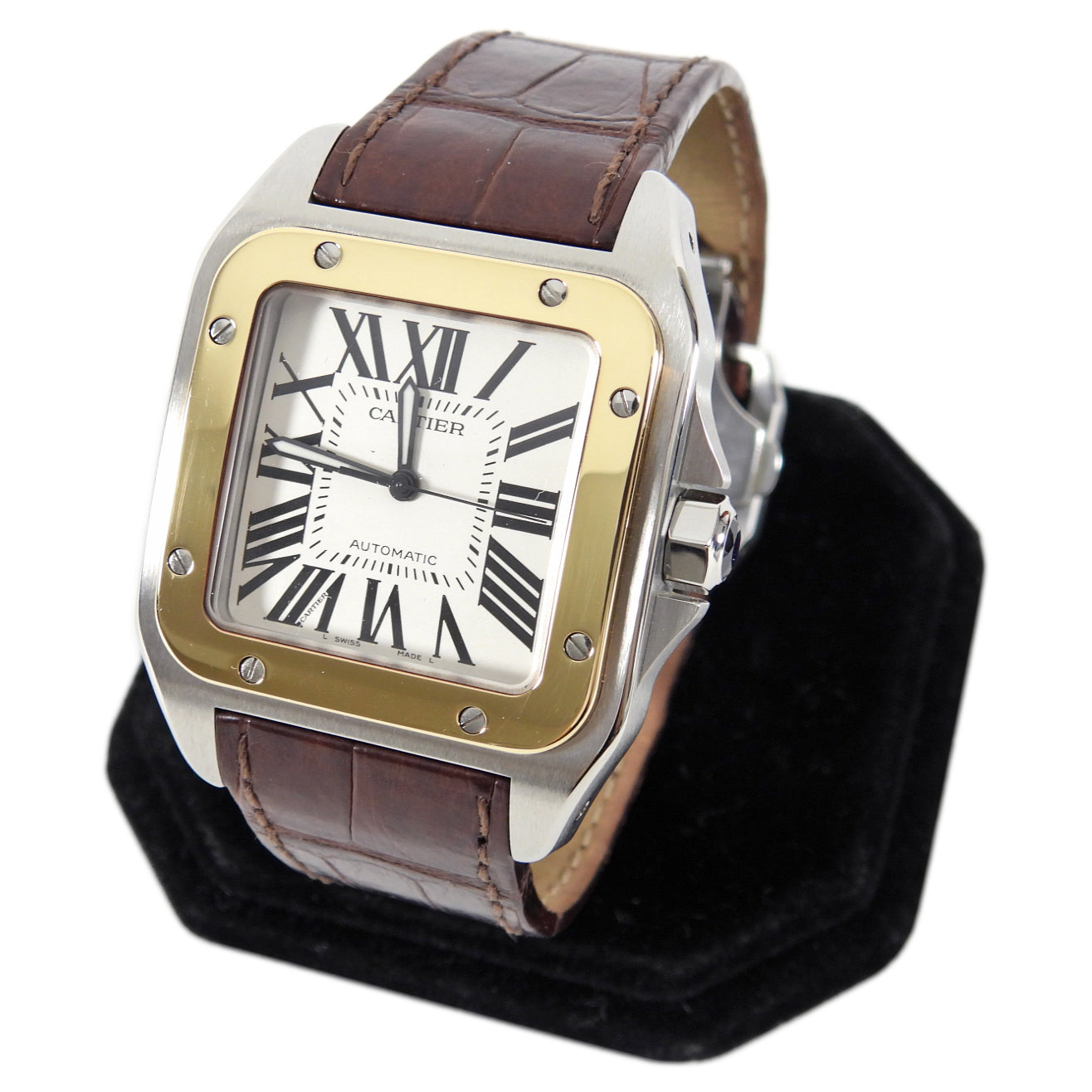 Cartier Santos 100 Automatic 38mm Men's Luxury Watch with Exotic Leather Band - Perfect for Business Meetings & Formal Occasions