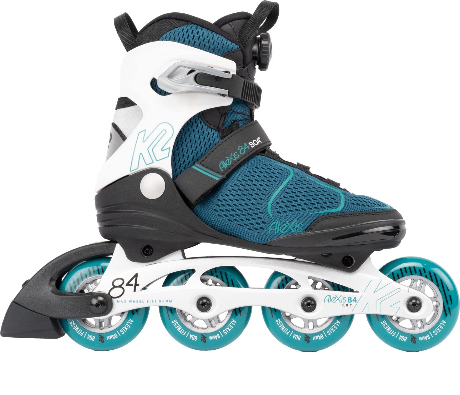 K2 Alexis 84 Boa Teal Women's Inline Skates - Comfortable & Adjustable for Outdoor Fitness, Rollerblading & Recreation