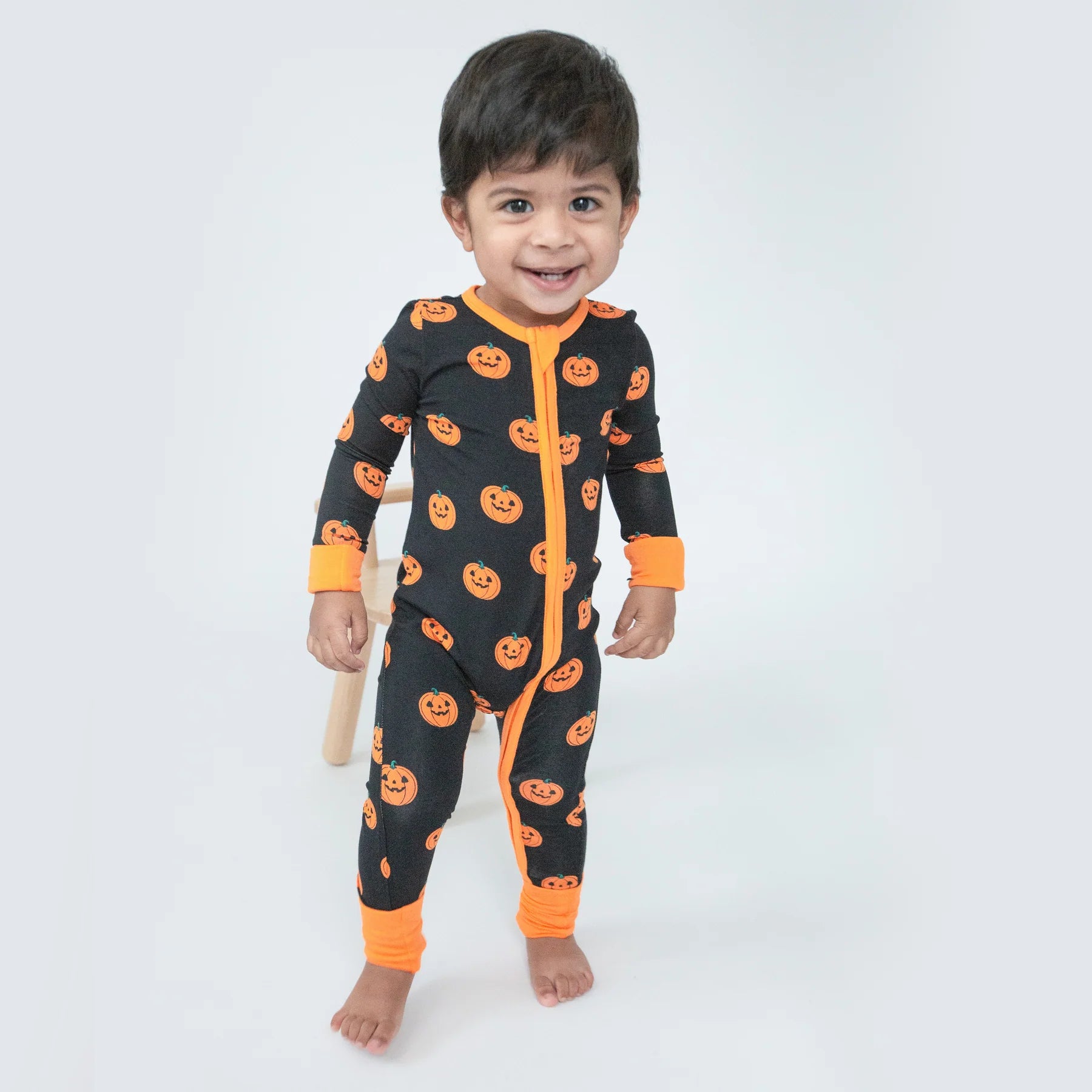 Halloween Zippered Romper Jack O Lantern Costume - Cute Baby Outfit for Pumpkin Themed Parties & Trick or Treating