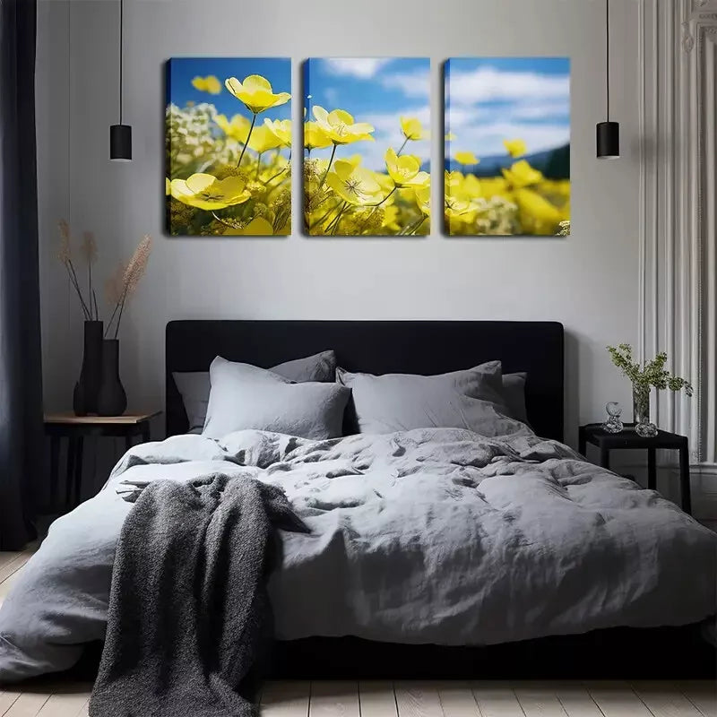 3-Piece Blooming Small Yellow Flowers Wall Art Set - Framed Canvas 40x60cm - High Quality Print - 100% Australian Made - Ready to Hang - Perfect for Living Room, Bedroom & Office Decor