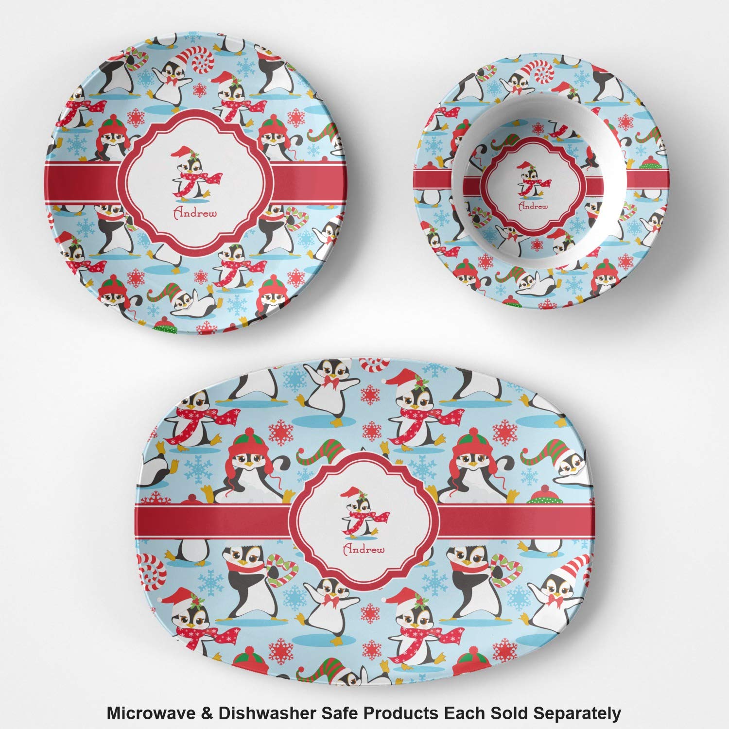 Personalized Christmas Penguins Plastic Bowl - Microwave Safe & Durable Composite Polymer - Perfect for Holiday Parties, Gift Giving & Festive Dining