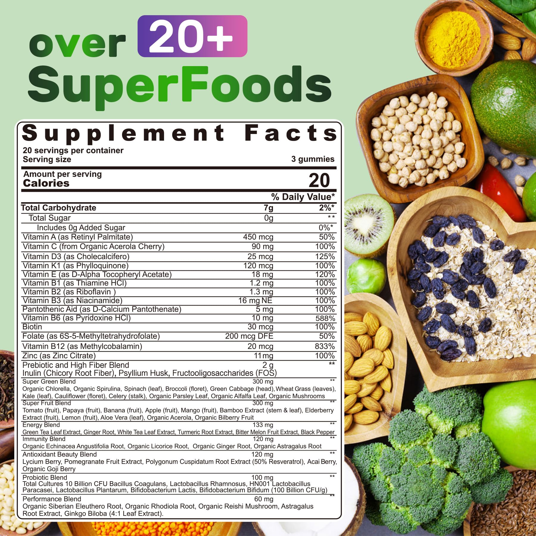 Super Greens Gummies - Organic Spirulina & Chlorella Supplement with Prebiotic Fiber & Probiotics | Fruit & Veggie Superfood Powder Alternative for Digestive Health, Immunity & Focus | 120 Count | Perfect for Busy Professionals & Health-Conscious Families