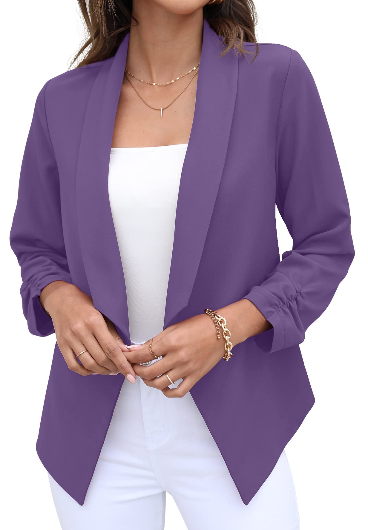 GRECERELLE Women's 3/4 Sleeve Open Front Blazer Suit - Slim Fit Cropped Jacket Cardigan for Office, Business Casual & Spring Outfits | Perfect for Workwear, Date Nights & Professional Occasions
