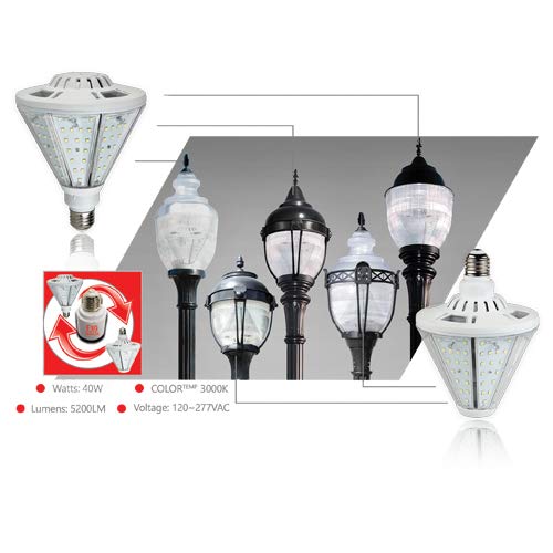 Westgate LED Corn Bulbs with Reversible Mogul Base - 360° Lighting for Outdoor & Commercial Use - Energy Saving 120-277V LED Light Bulb (5000K Daylight White) - Ideal for Warehouse, Parking Lot, and Street Lighting Retrofit