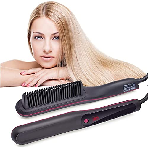 Professional Electric Ceramic Curling Wand - LCD Display Heated Round Hair Brush with Comb, Salon-Grade Hair Straightener & Wave Maker for Styling (White) - Perfect for Home Use, Travel & Salon Styling