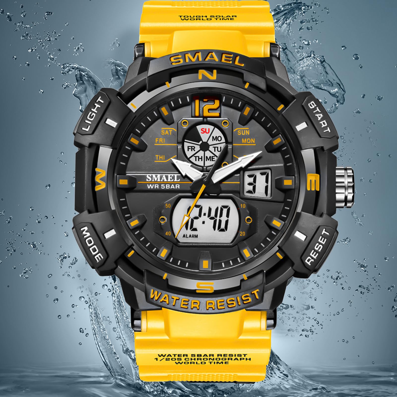 FANMIS Men's Analog Digital Sports Watch - Large Face Military Tactical Watch with Date, LED Backlight, Stopwatch - Waterproof for Outdoor, Running, Hiking & Army Use (Black)