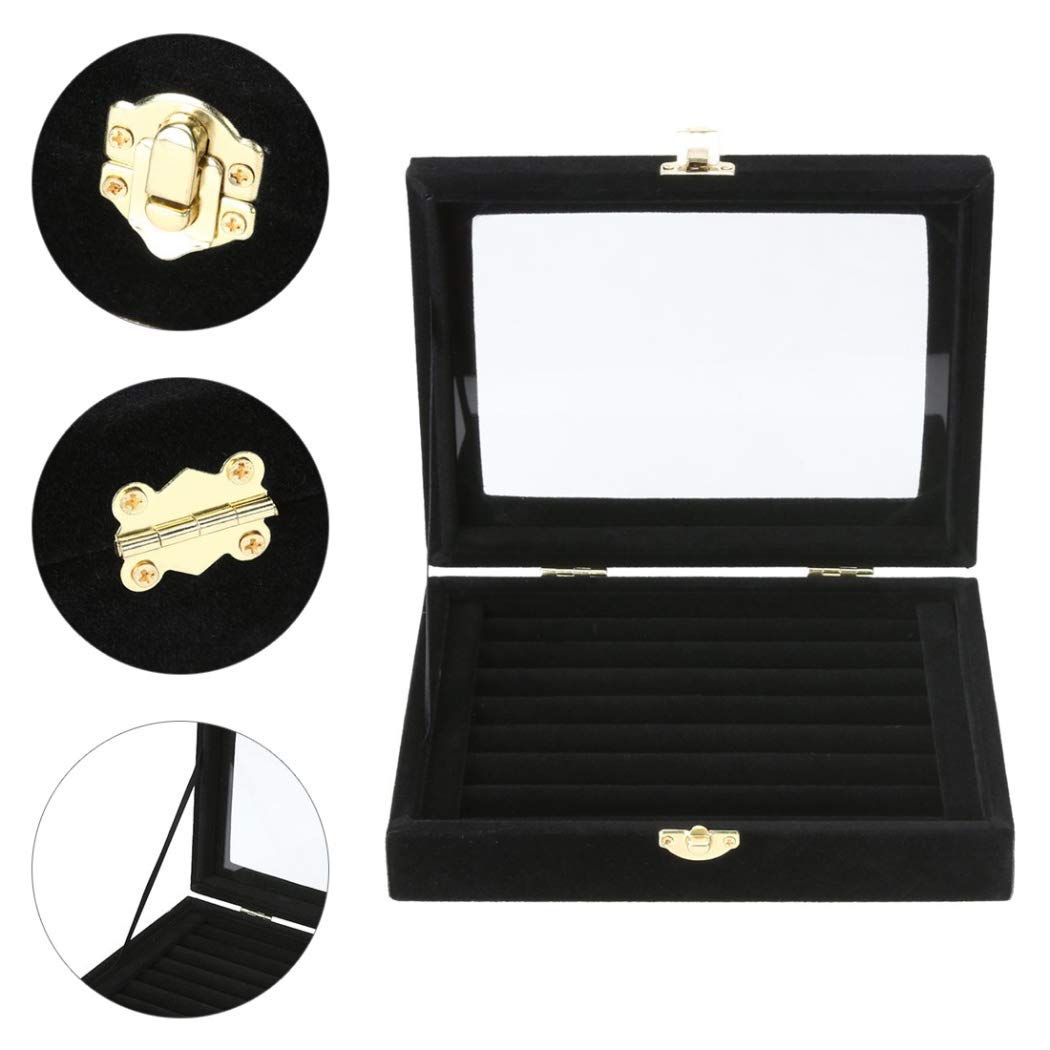 Elegant Jewelry Ring Display Box with Glass Cover - Light Grey Storage Tray for Organizing & Showcasing Rings | Perfect for Jewelry Stores, Wedding Displays & Home Organization