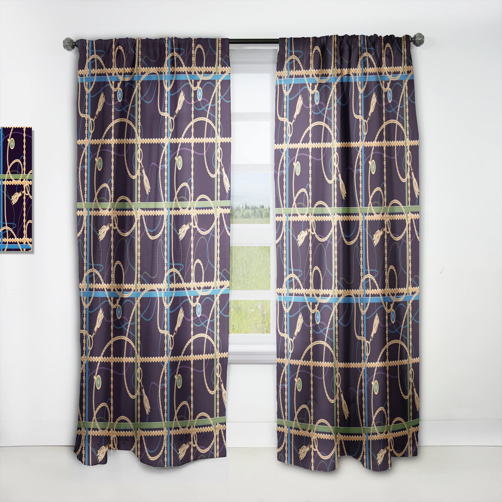 Trendy Gold Chain Pattern Thermal Insulated Curtains for Bedroom & Living Room - Single Panel 52x95 Inches - Elegant Window Drapes for Home Decor, Blackout & Energy Saving