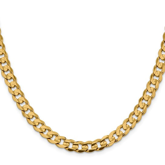14K Yellow Gold 7.5mm Concave Open Curb Chain for Men - 3 Length Options (16