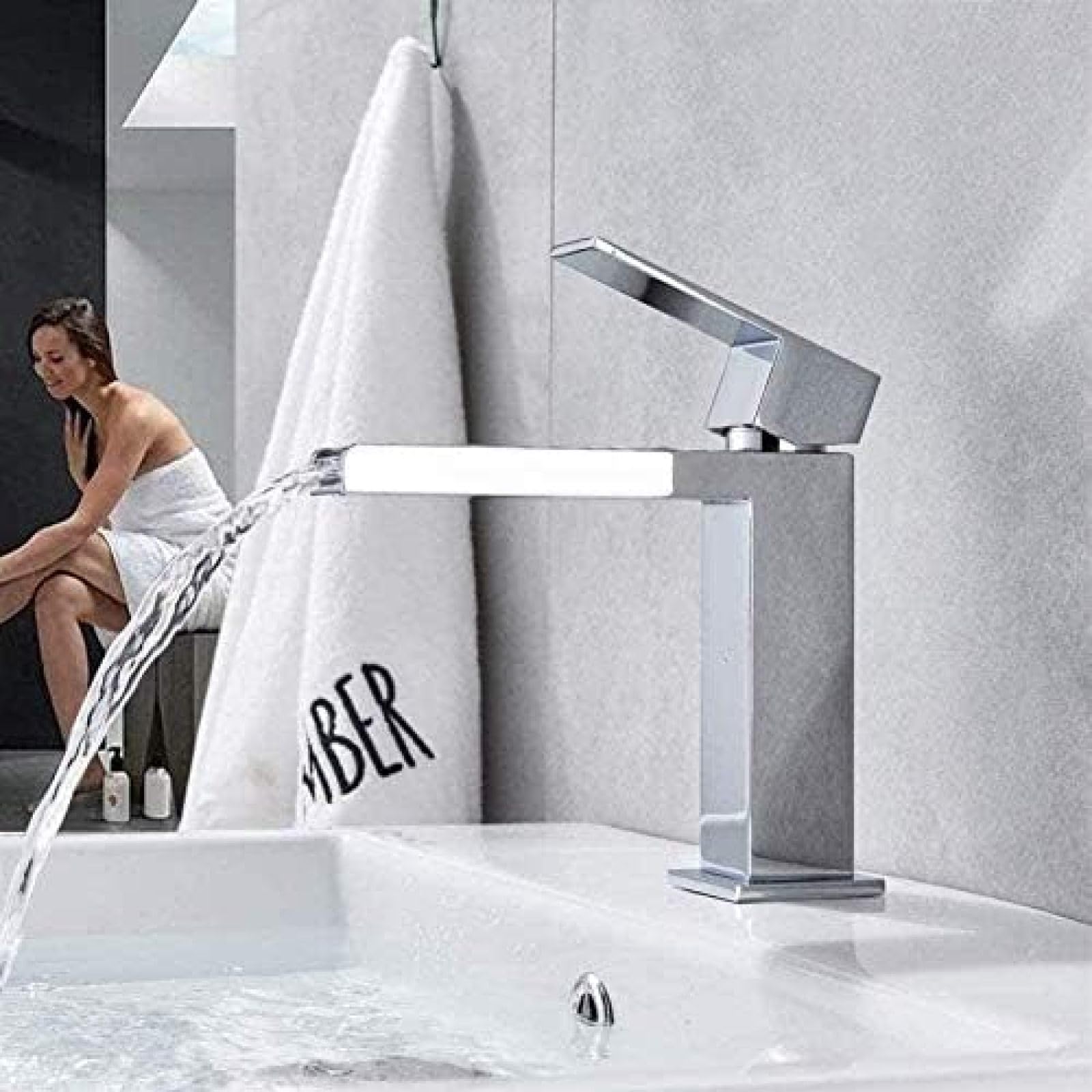 CRJUS Waterfall Kitchen Faucet - Single Handle Brass Chrome Plated Long Spout Sink Faucet for Deck Mount | Perfect for Modern Kitchens & Bathroom Vanities