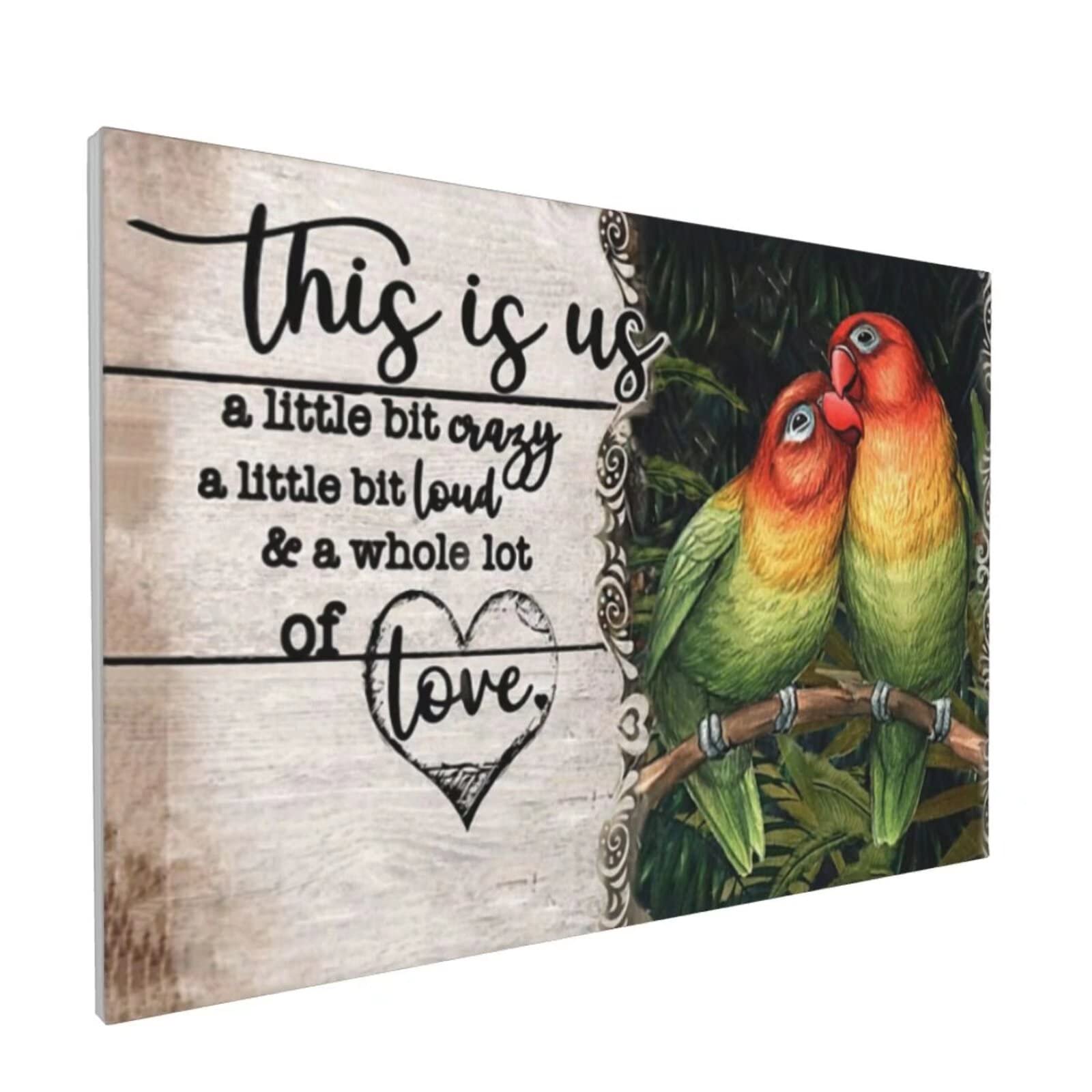 Vintage Lovebird Wall Art Canvas Print - Parrot Pictures with Love Quotes, 20x24 Inch (50x60cm) - Perfect for Bedroom, Living Room & Bathroom Decor - Ideal for Home, Office or Gift Giving