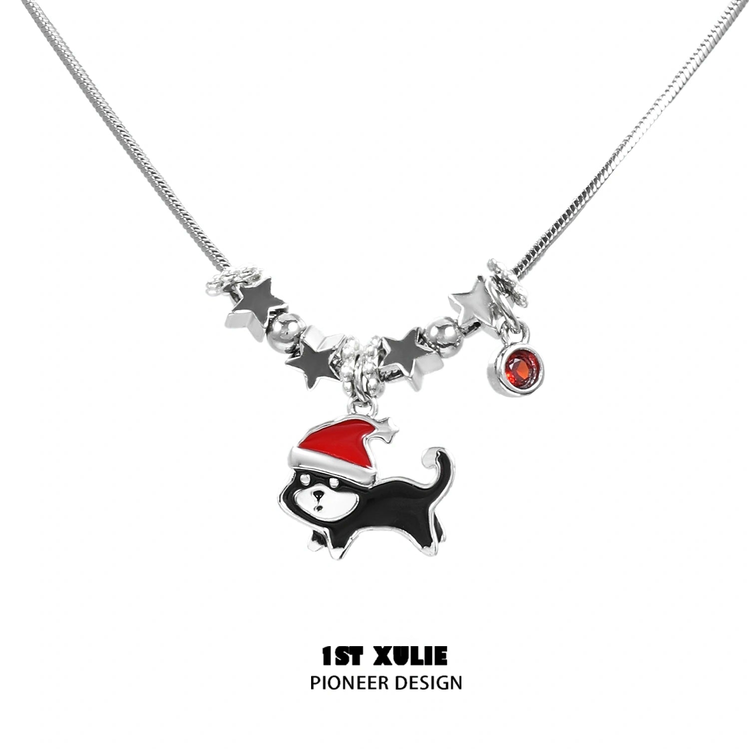 2024 Christmas Dog Pendant Necklace - 18K Gold Plated Graffiti Puppy Charm for Women & Men | Perfect Holiday Gift for Pet Lovers, Christmas Party & Casual Wear