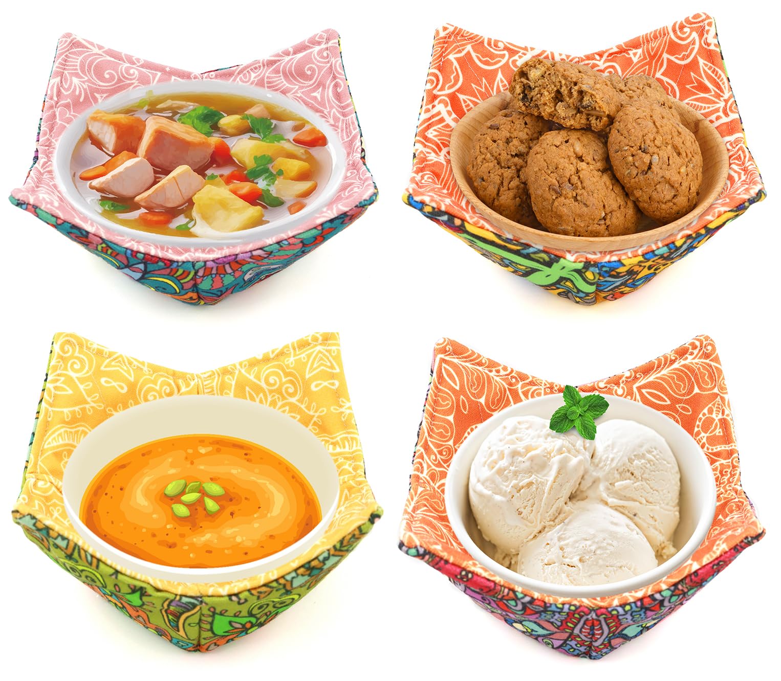 Microwave-Safe Cotton Bowl Cozy - Heat Resistant Hot Bowl Holder for Soup, Cereal & Food - Perfect for Microwave Use & Dining Comfort