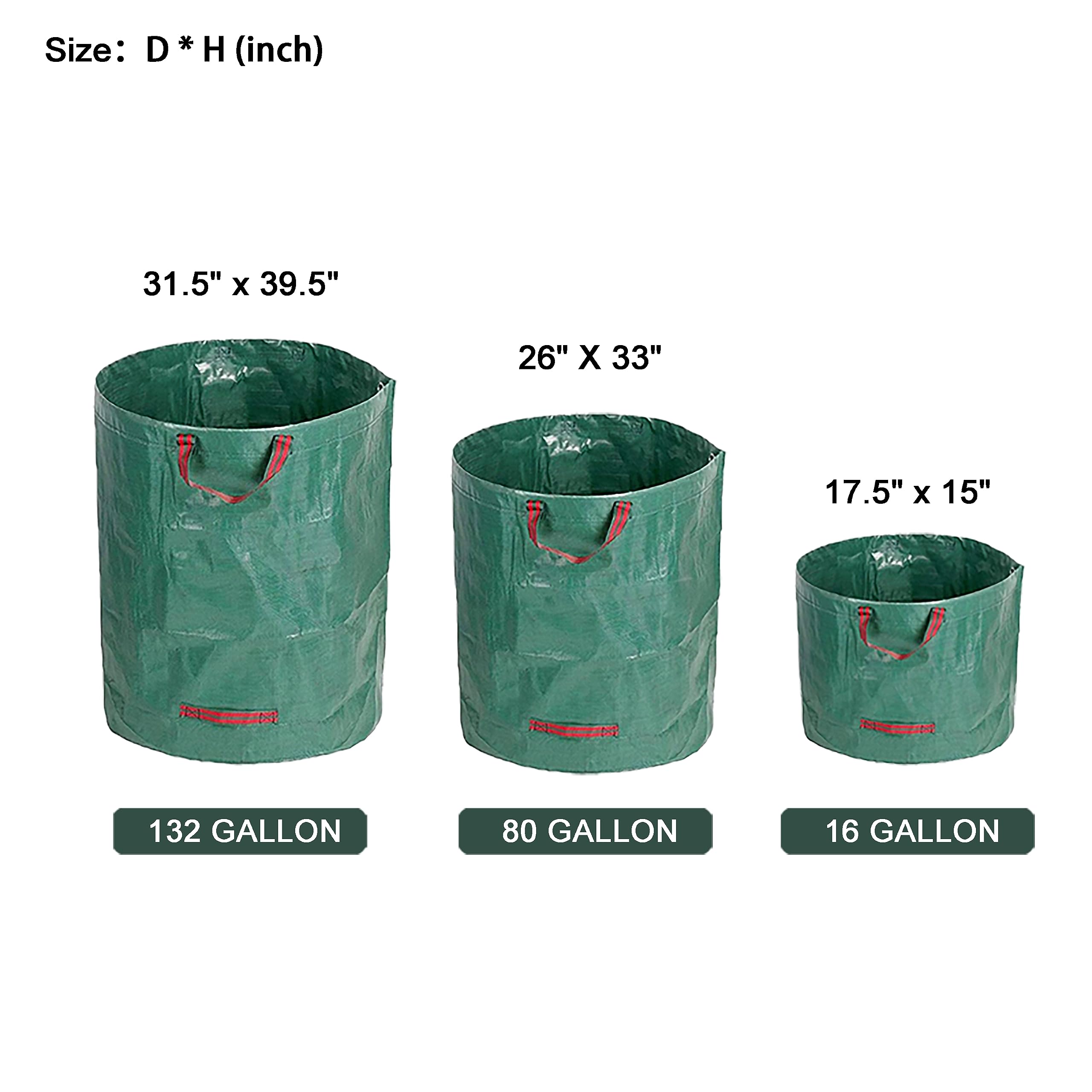 Durable 132 Gallon Reusable Garden Waste Bags - 3 Pack Thickened Leaf Bags for Yard Cleanup, Composting & Outdoor Debris Collection