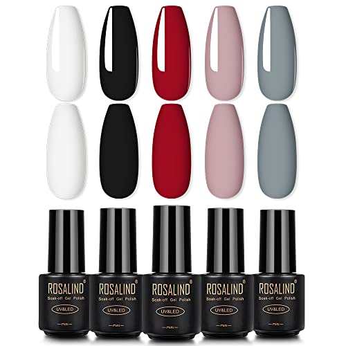 ROSALIND UV LED Nail Gel Polish Kit - 5pcs Semi-Permanent Soak Off Gel Nail Polish Set, Long Lasting Chip Resistant Nail Colors for Manicure & Pedicure | Perfect Gift for Nail Lovers, Home Salon & Professional Use